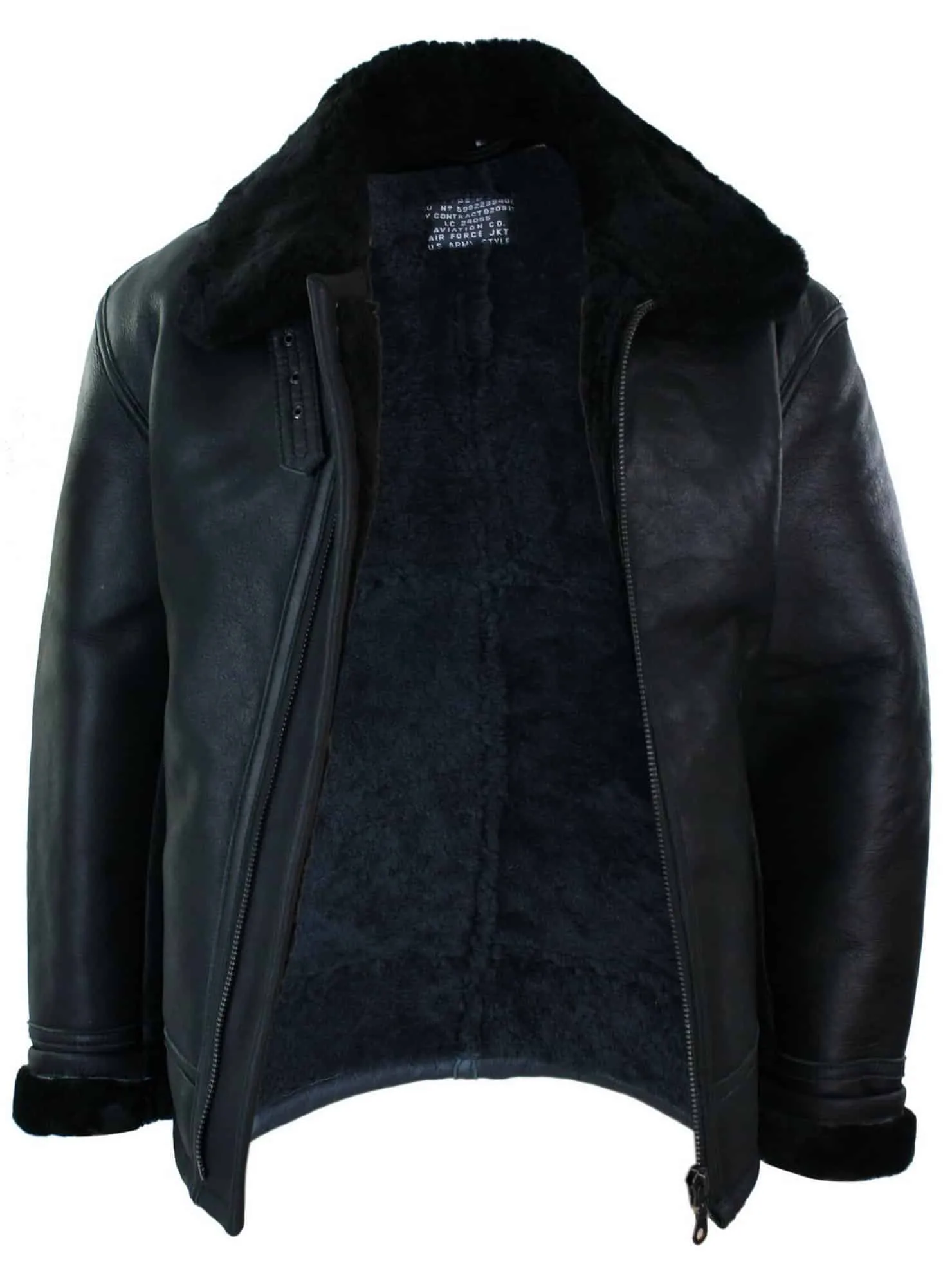 Mens Real Leather Sherling Sheepskin Original B3 Flying Pilot Jacket Warm Winter-B3 Black Black