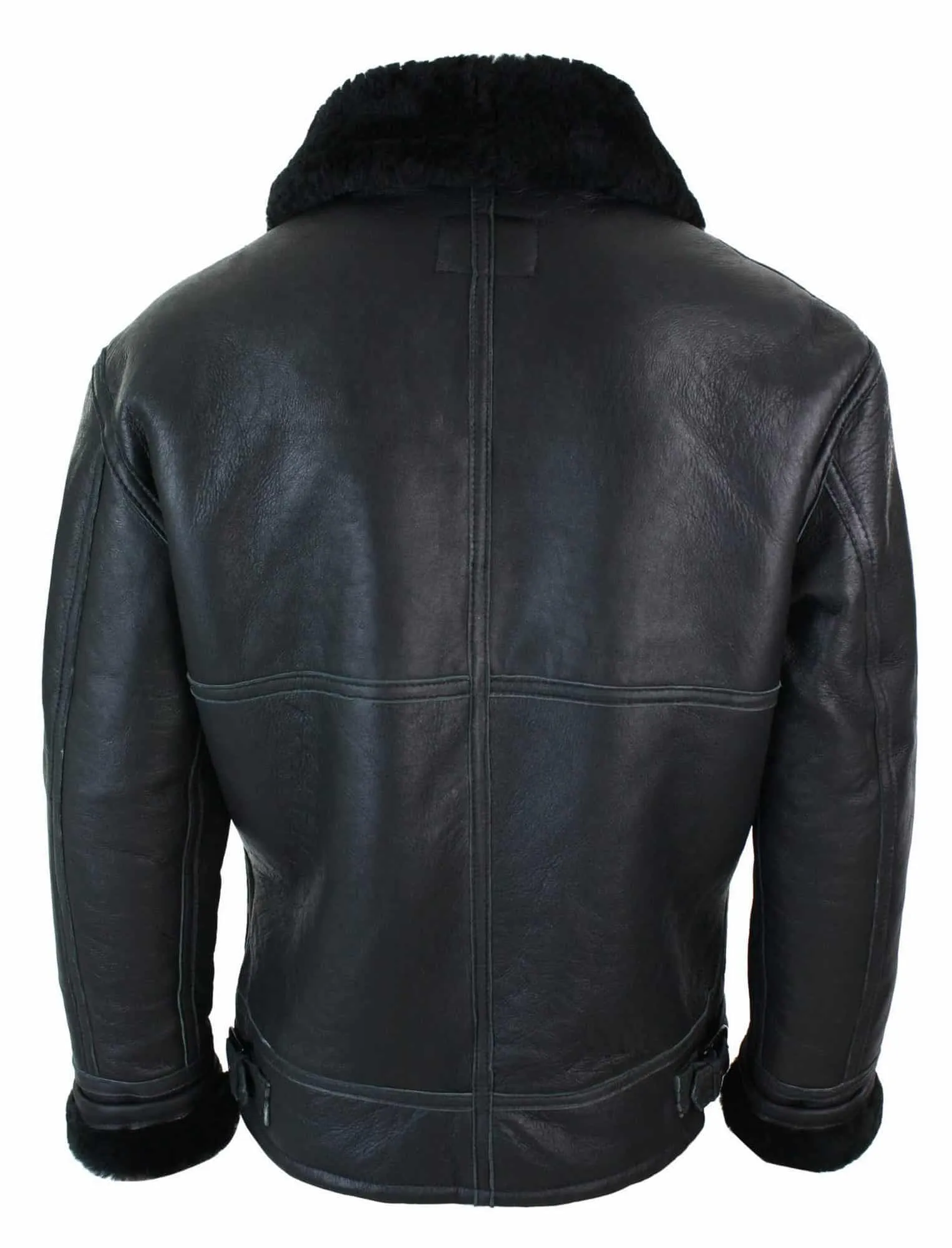 Mens Real Leather Sherling Sheepskin Original B3 Flying Pilot Jacket Warm Winter-B3 Black Black