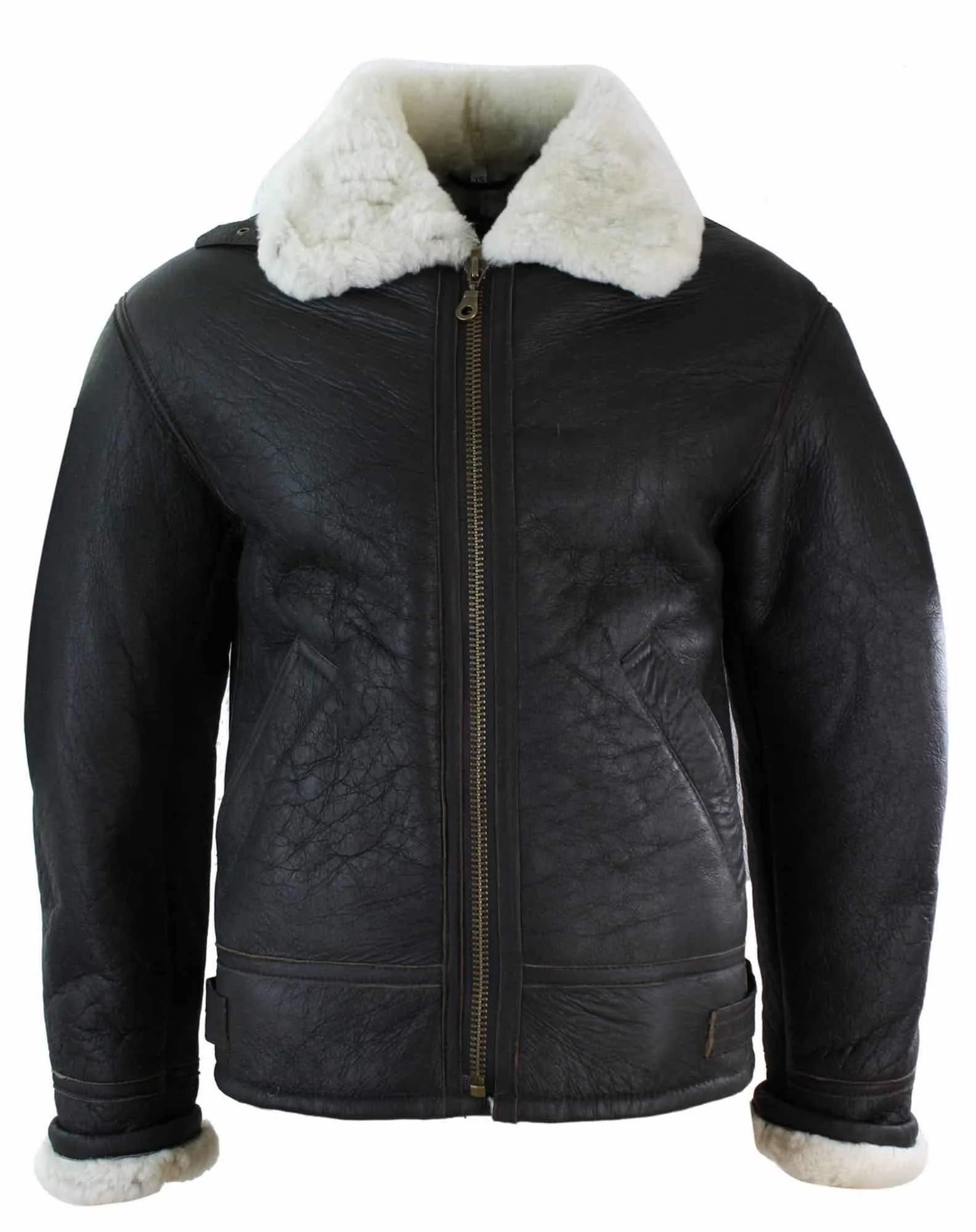 Mens Real Leather Sherling Sheepskin Original B3 Flying Pilot Jacket Warm Winter-B3 Brown Cream