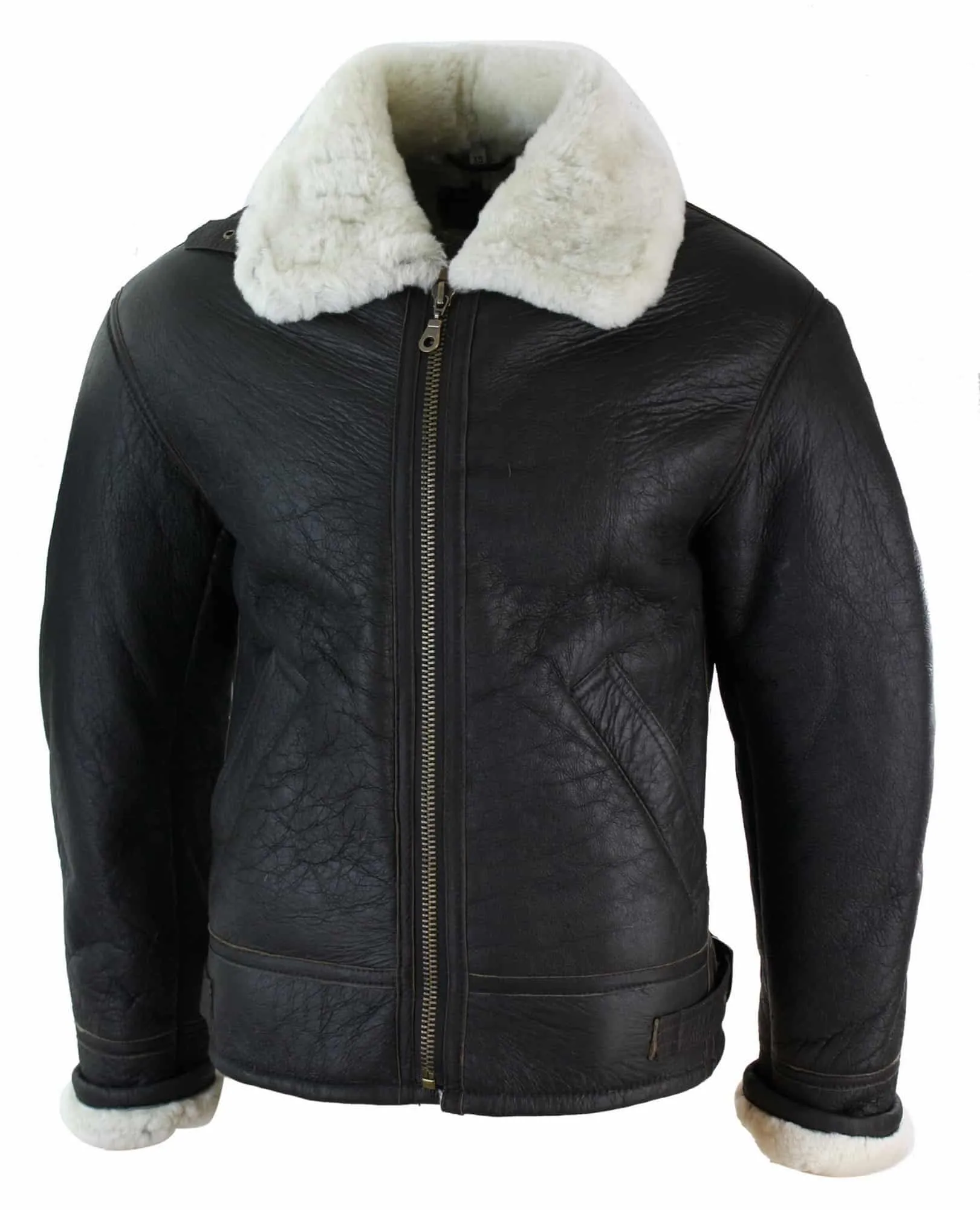 Mens Real Leather Sherling Sheepskin Original B3 Flying Pilot Jacket Warm Winter-B3 Brown Cream