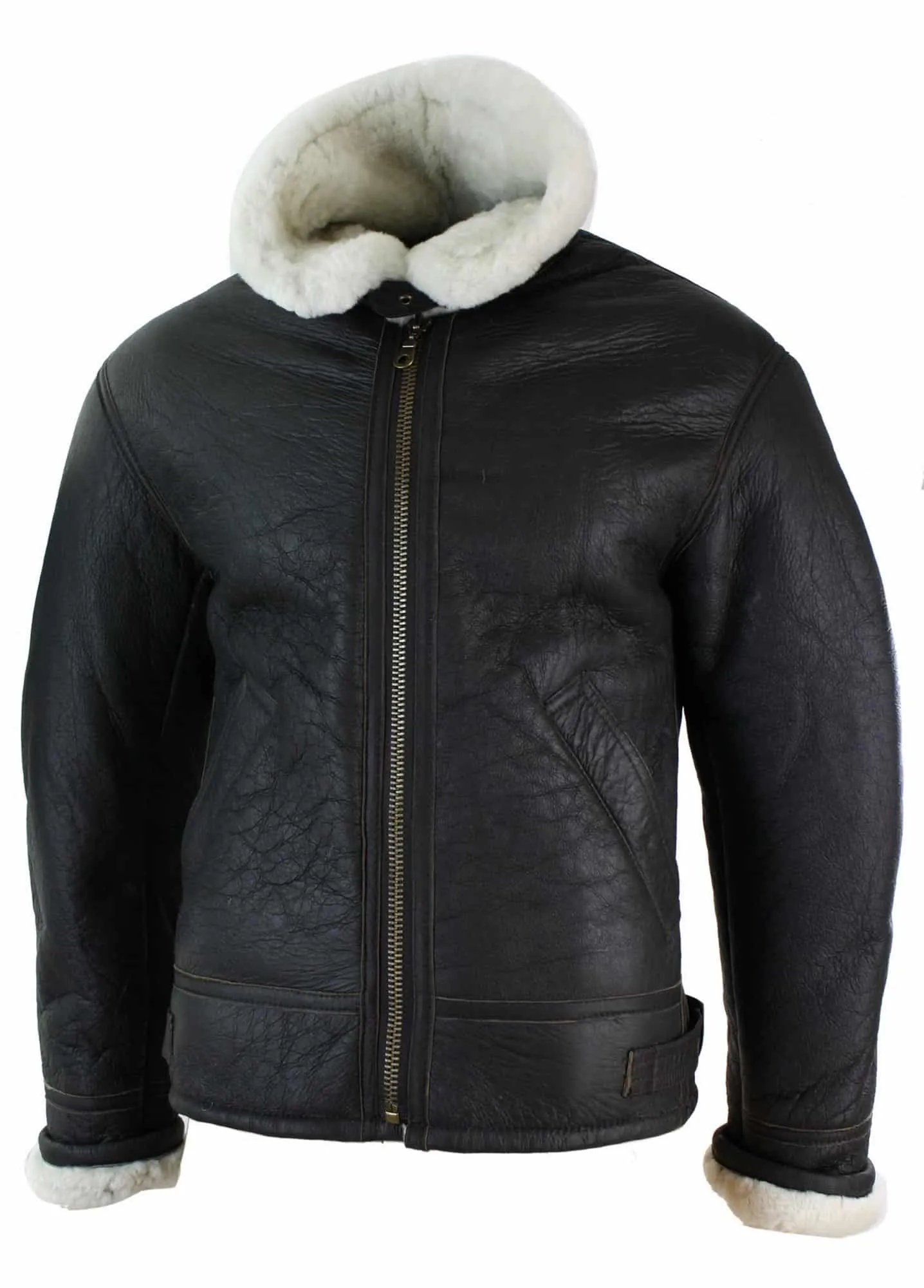 Mens Real Leather Sherling Sheepskin Original B3 Flying Pilot Jacket Warm Winter-B3 Brown Cream