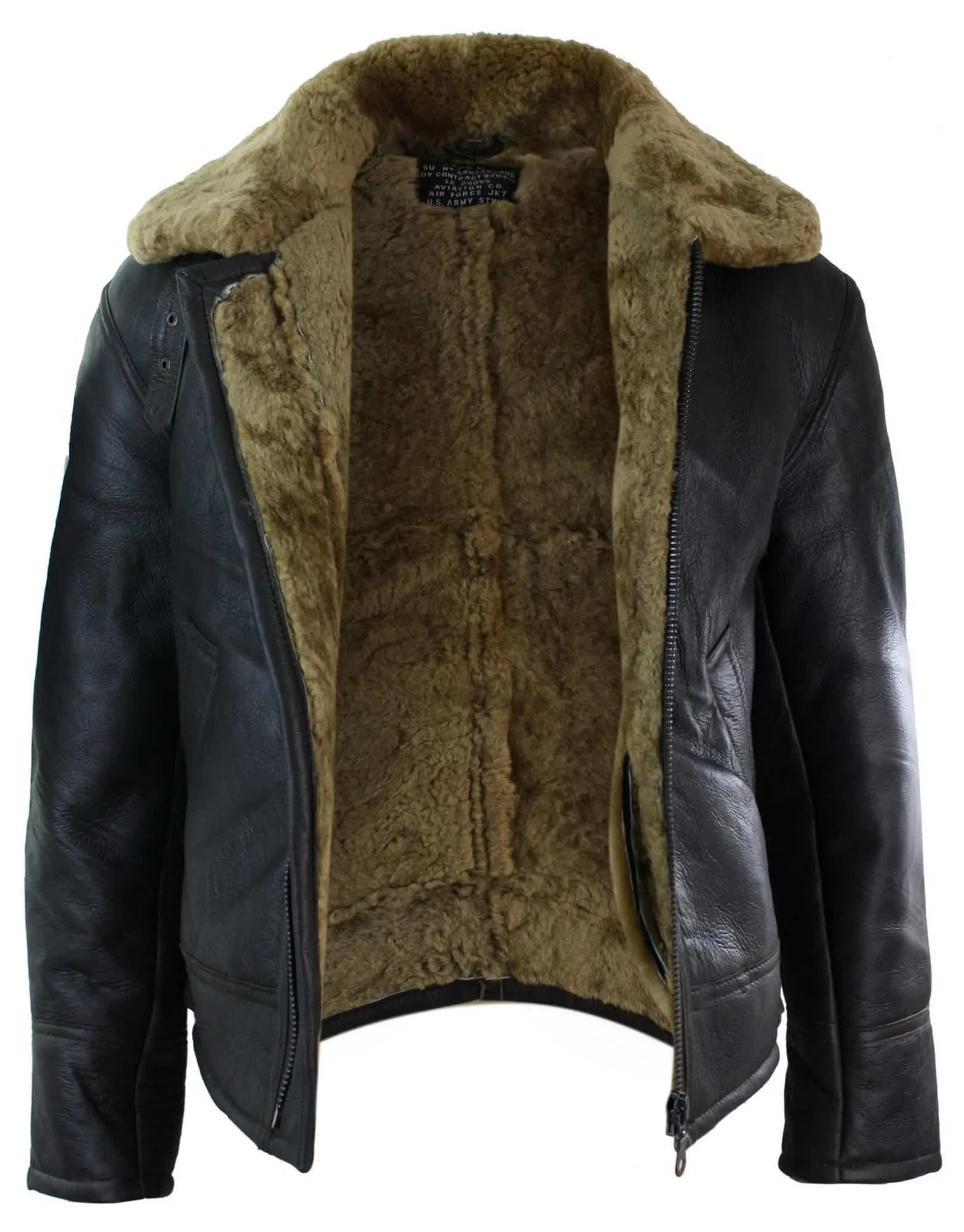 Mens Real Leather Sherling Sheepskin Original B3 Flying Pilot Jacket Warm Winter-B3 Brown Ginger