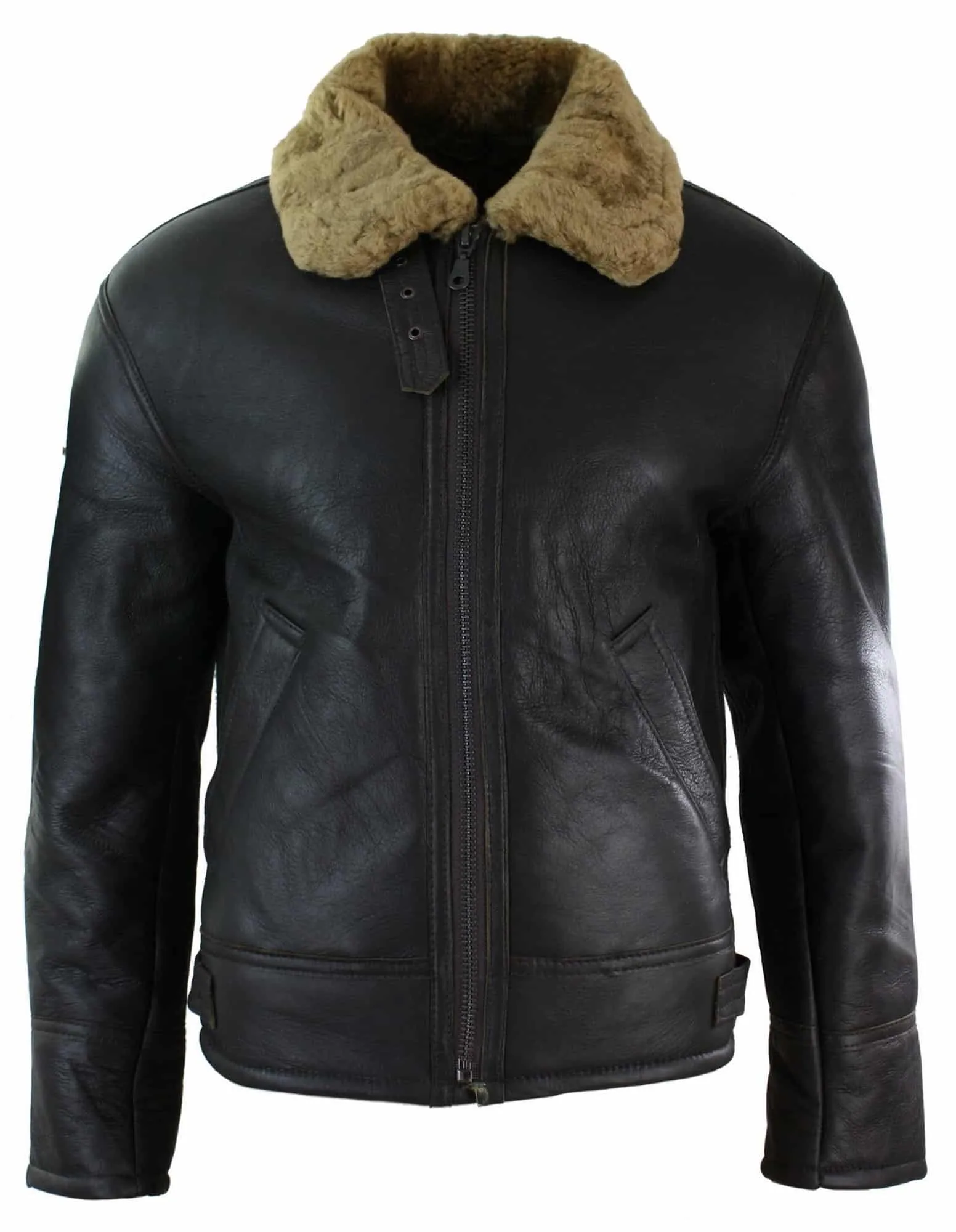 Mens Real Leather Sherling Sheepskin Original B3 Flying Pilot Jacket Warm Winter-B3 Brown Ginger