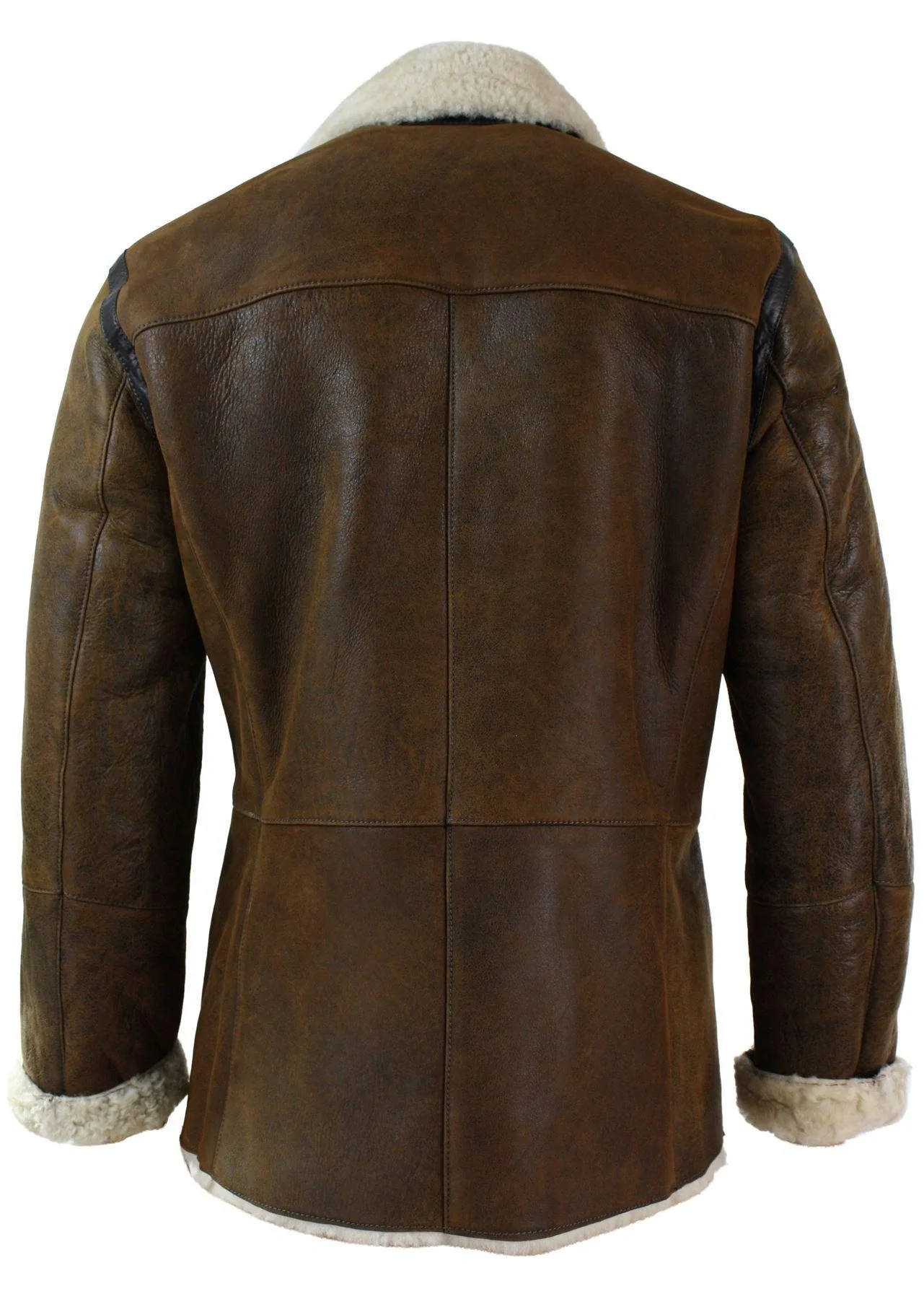 Mens Real Shearling German Navy Sheepskin Double Breasted Jacket Vintage Brown