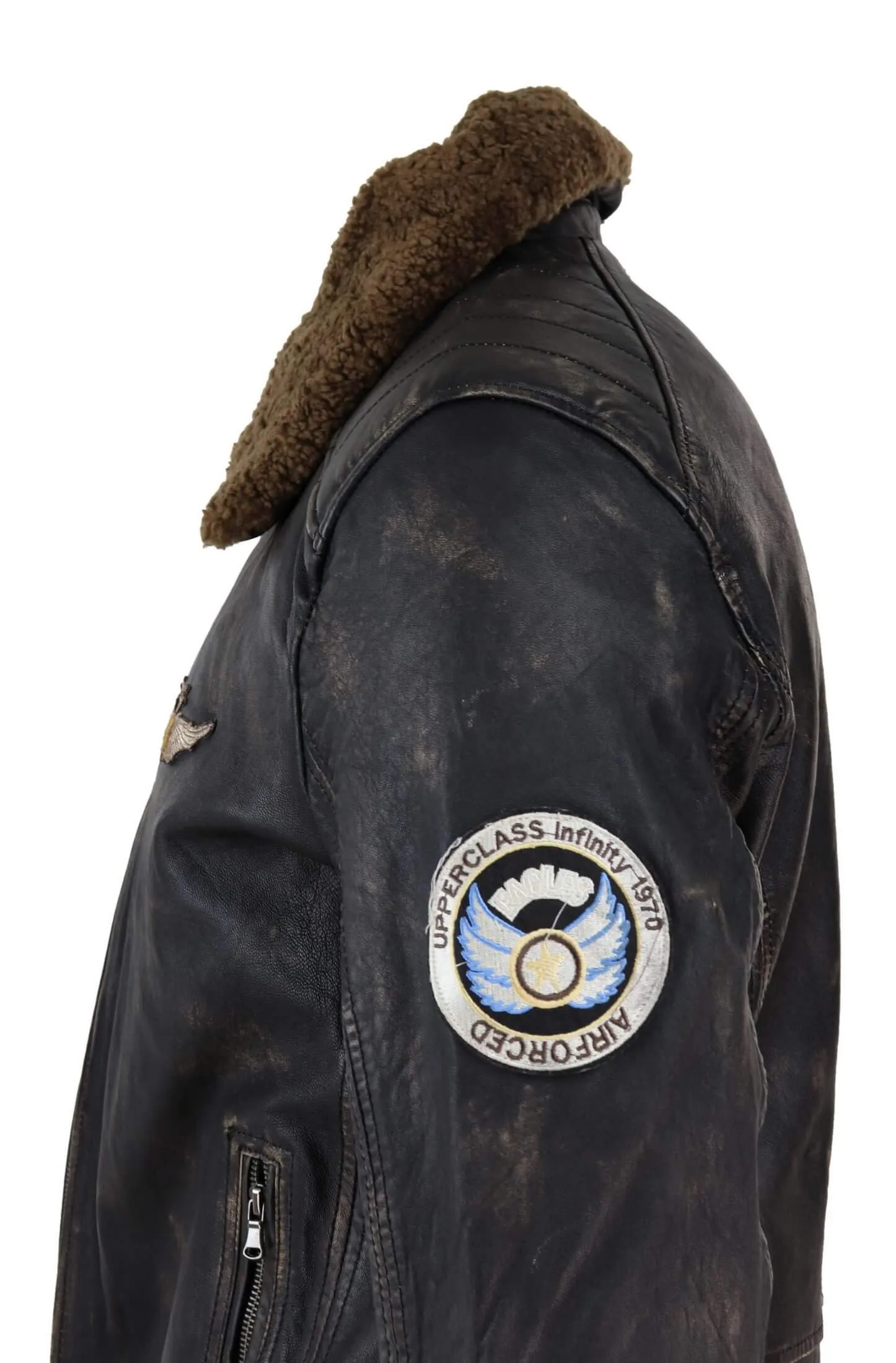 Mens Vintage Leather Jacket with Fur Collar