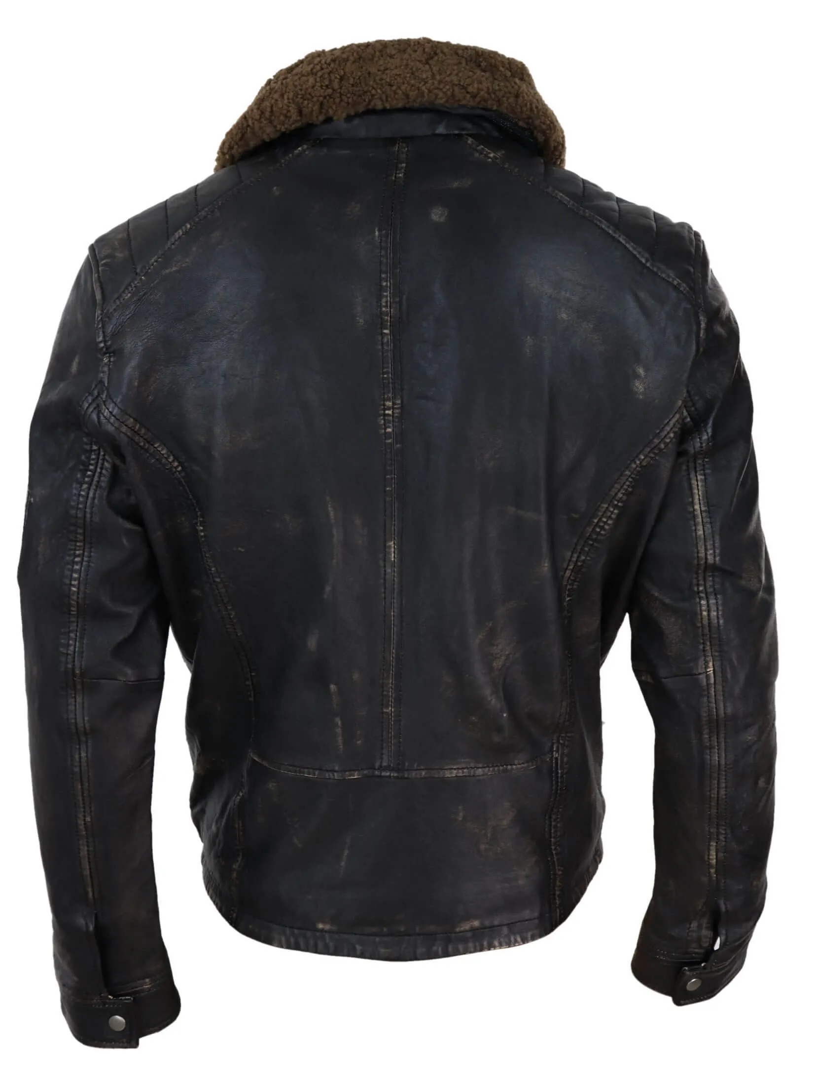 Mens Vintage Leather Jacket with Fur Collar