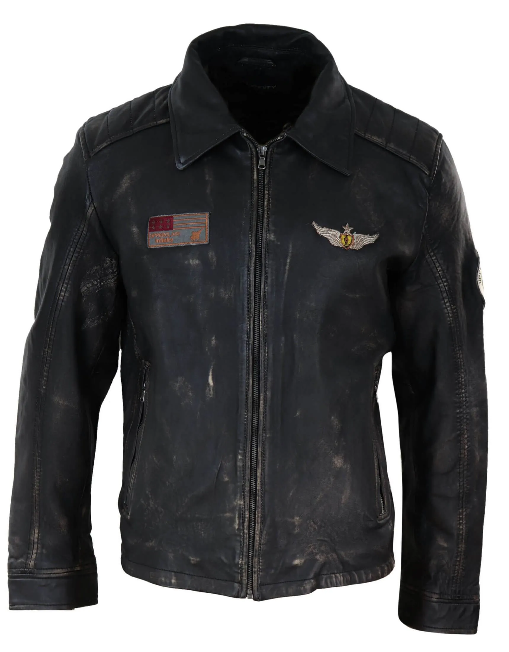 Mens Vintage Leather Jacket with Fur Collar