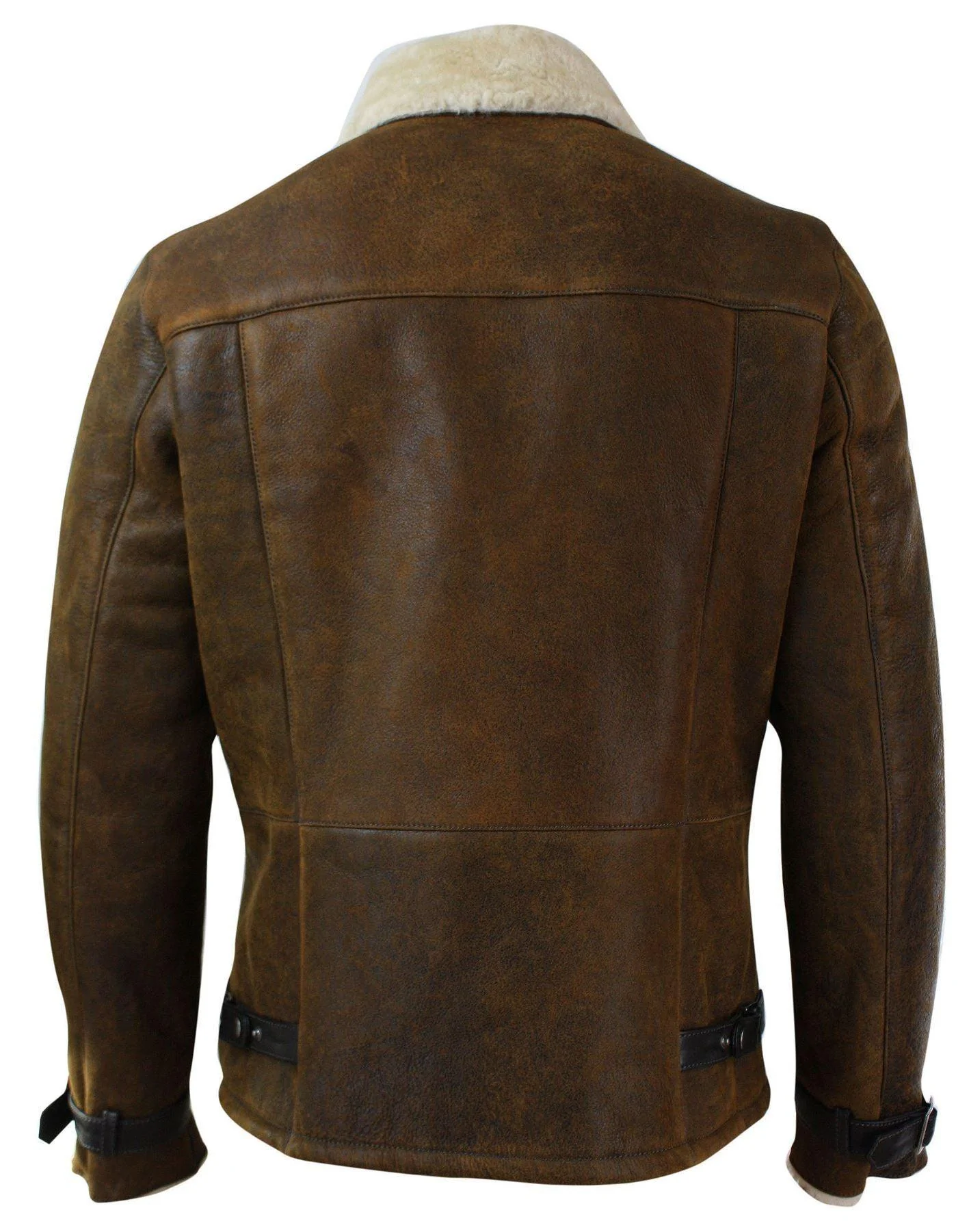 Mens Winter Real Sherling Vintage Sheepskin Tan Brown Fitted Jacket Cross Zip