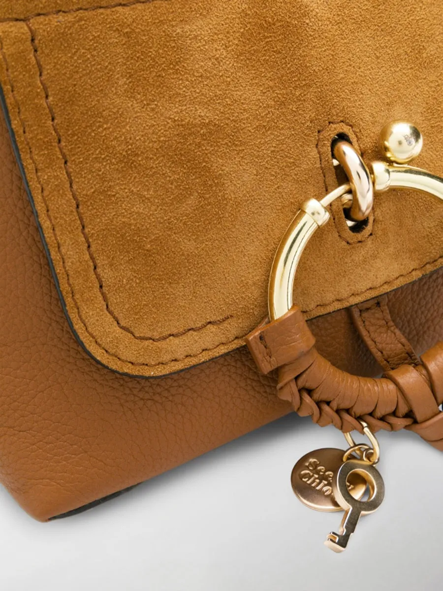 Mini Joan Leather & Suede Crossbody Bag in Caramello