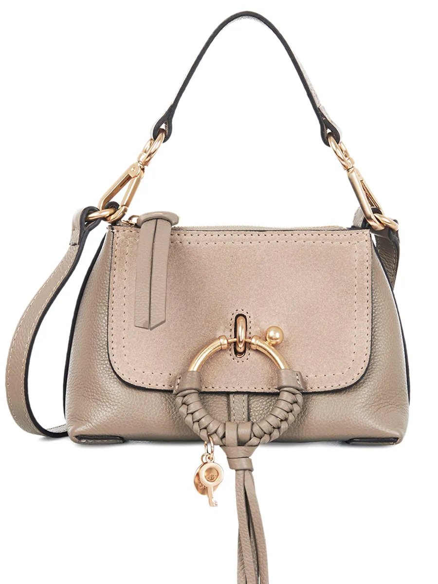 Mini Joan Leather & Suede Crossbody Bag in Motty Grey