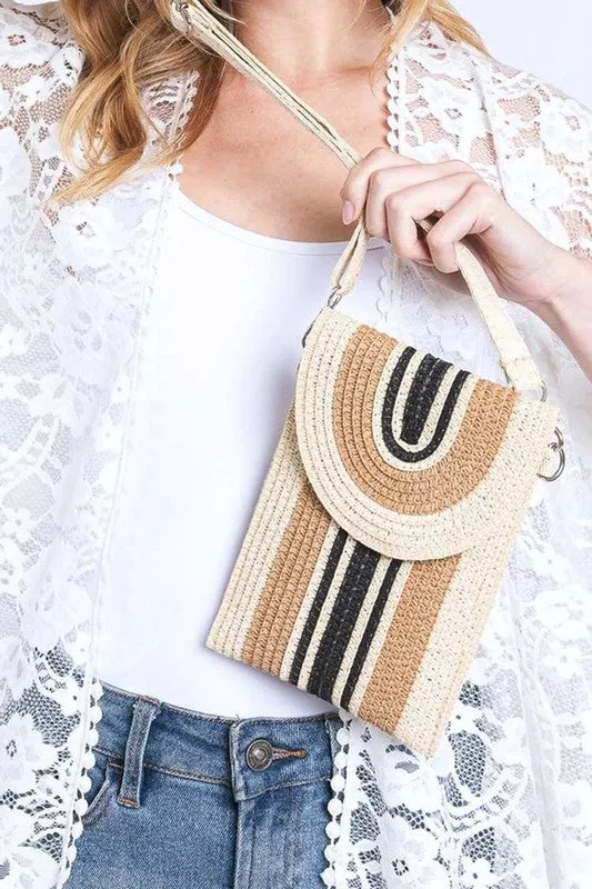 Mix Color Straw Crossbody Phone Bag