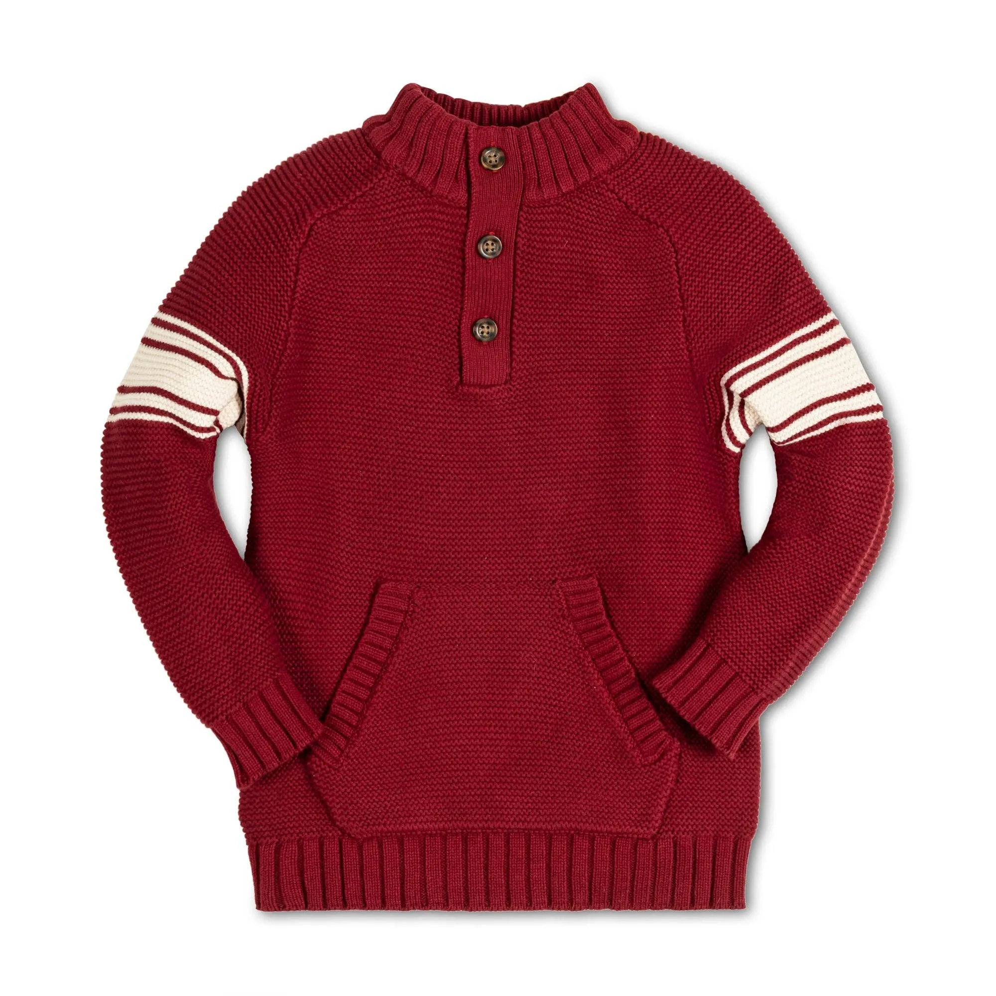 Mock Neck Kanga Sweater | Dark Red with Sleeve Stripes