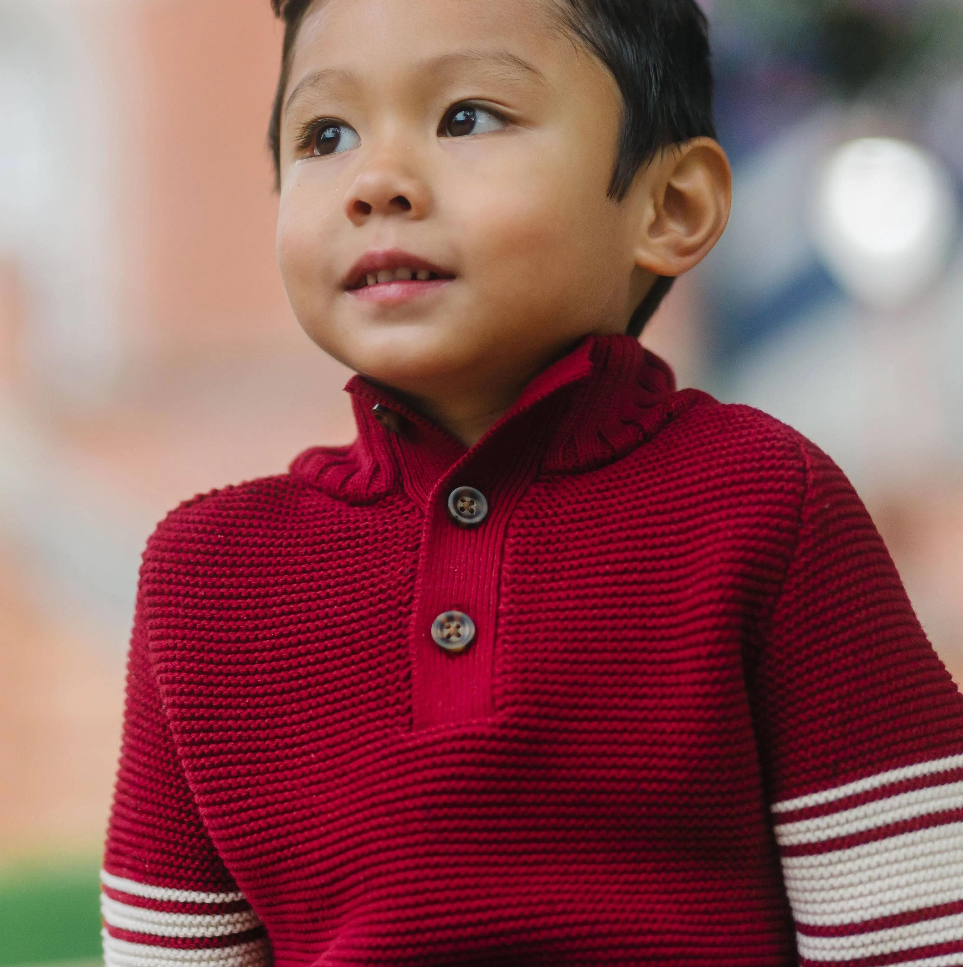 Mock Neck Kanga Sweater | Dark Red with Sleeve Stripes