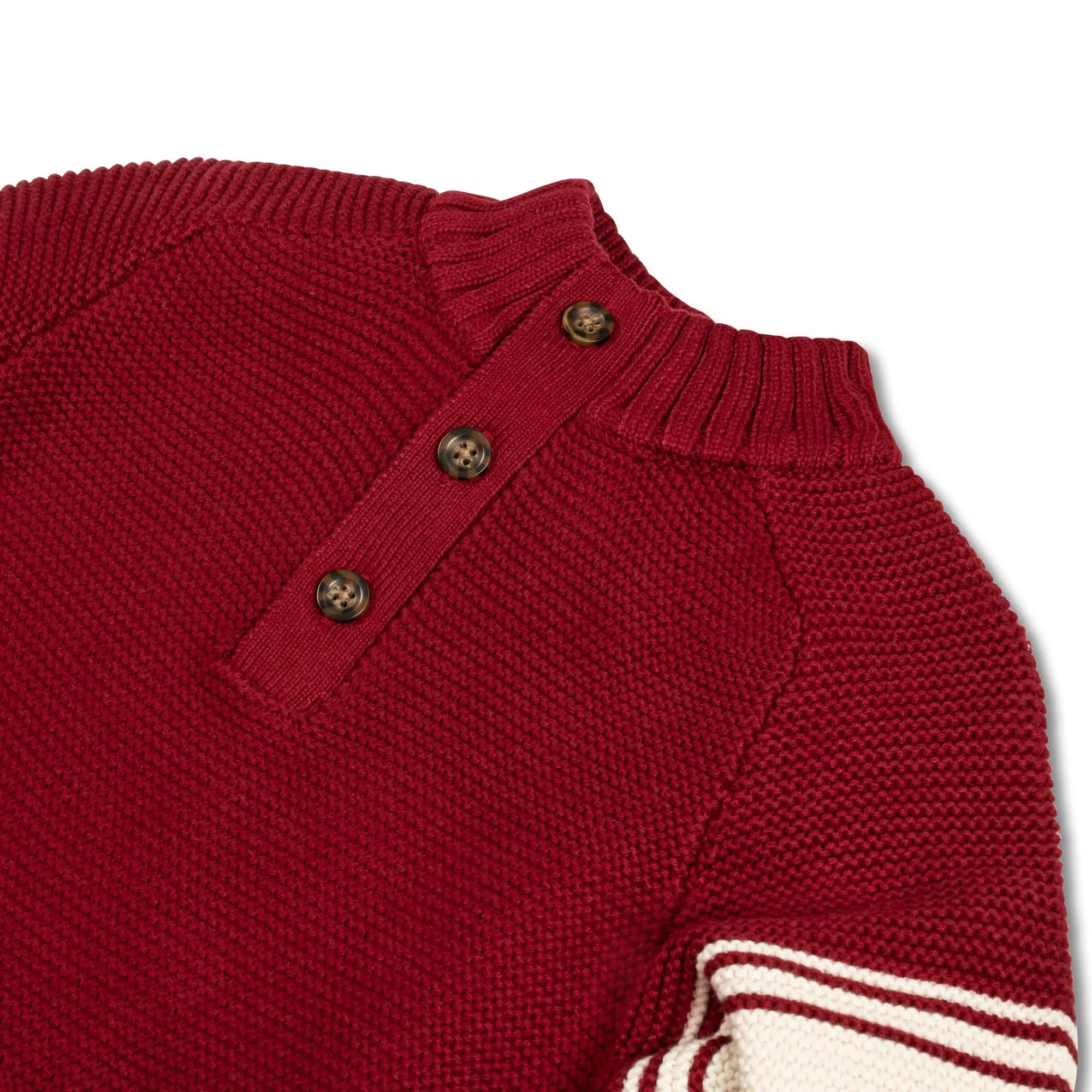 Mock Neck Kanga Sweater | Dark Red with Sleeve Stripes