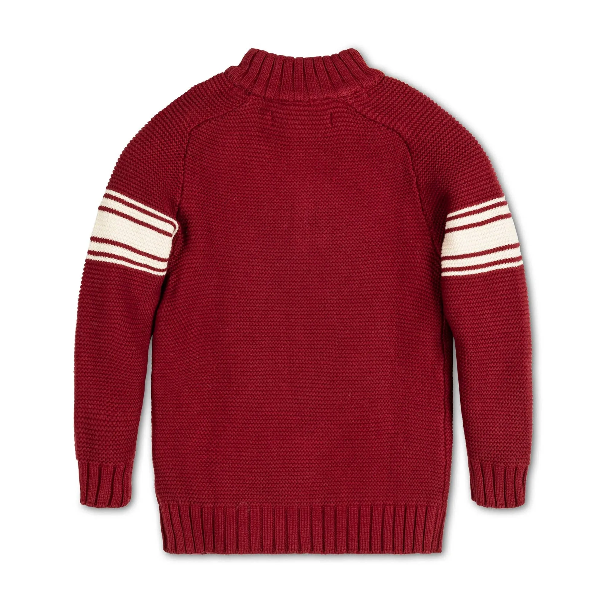 Mock Neck Kanga Sweater | Dark Red with Sleeve Stripes