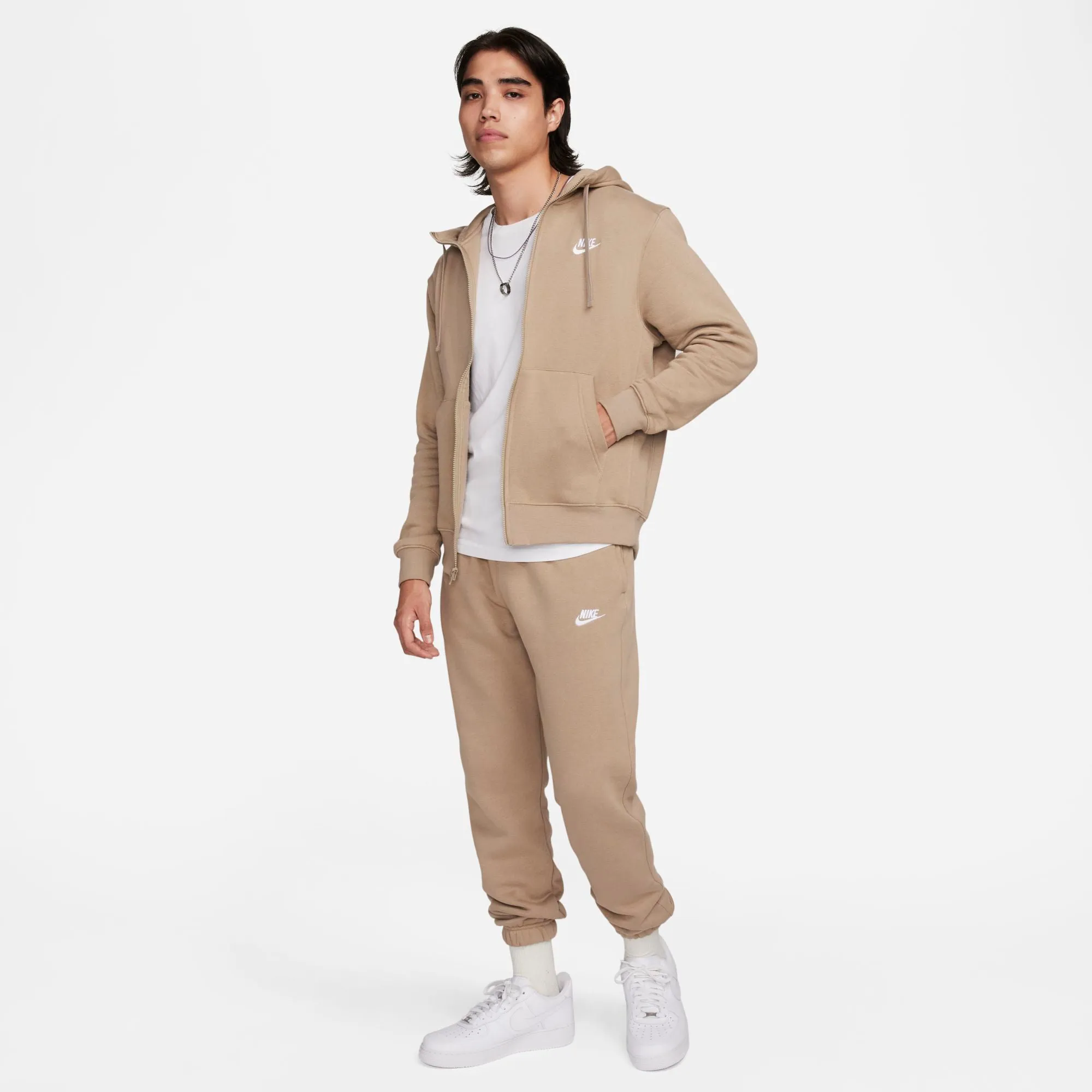 Nike Sportswear Club Fleece Full-Zip Hoodie Khaki / White