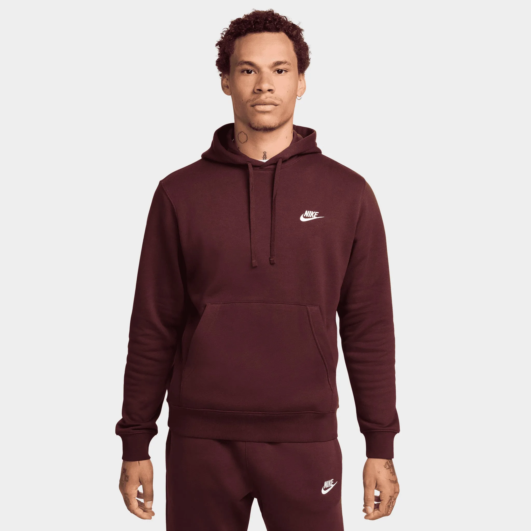 Nike Sportswear Club Fleece Pullover Hoodie Burgundy Crush / White