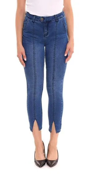 Pack de 2 pantalones de mujer AjC Jeans slim fit hasta el tobillo, pantalones de cintura alta con abertura 73958310 azul