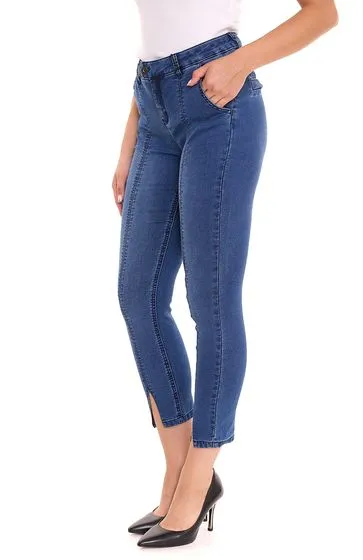 Pack de 2 pantalones de mujer AjC Jeans slim fit hasta el tobillo, pantalones de cintura alta con abertura 73958310 azul