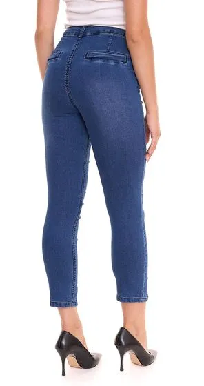 Pack de 2 pantalones de mujer AjC Jeans slim fit hasta el tobillo, pantalones de cintura alta con abertura 73958310 azul