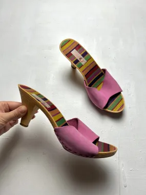 Pink suede wood heels mules y2k vintage (EUR 38)