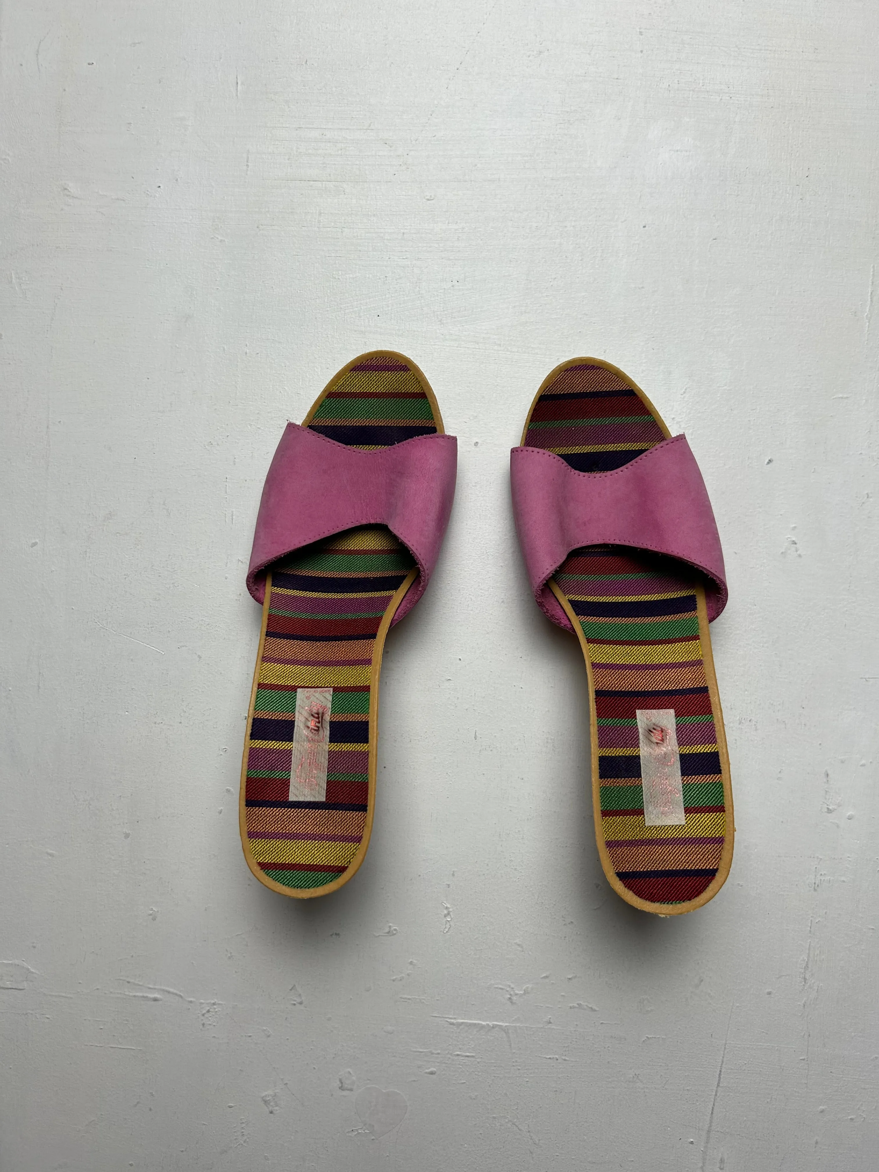 Pink suede wood heels mules y2k vintage (EUR 38)