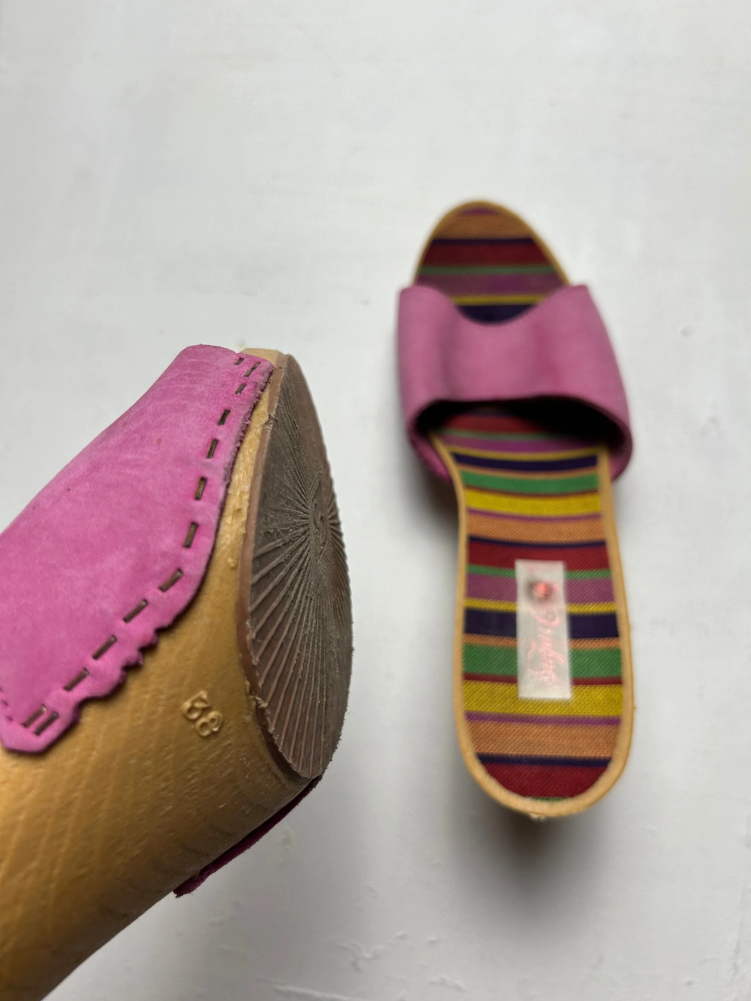 Pink suede wood heels mules y2k vintage (EUR 38)