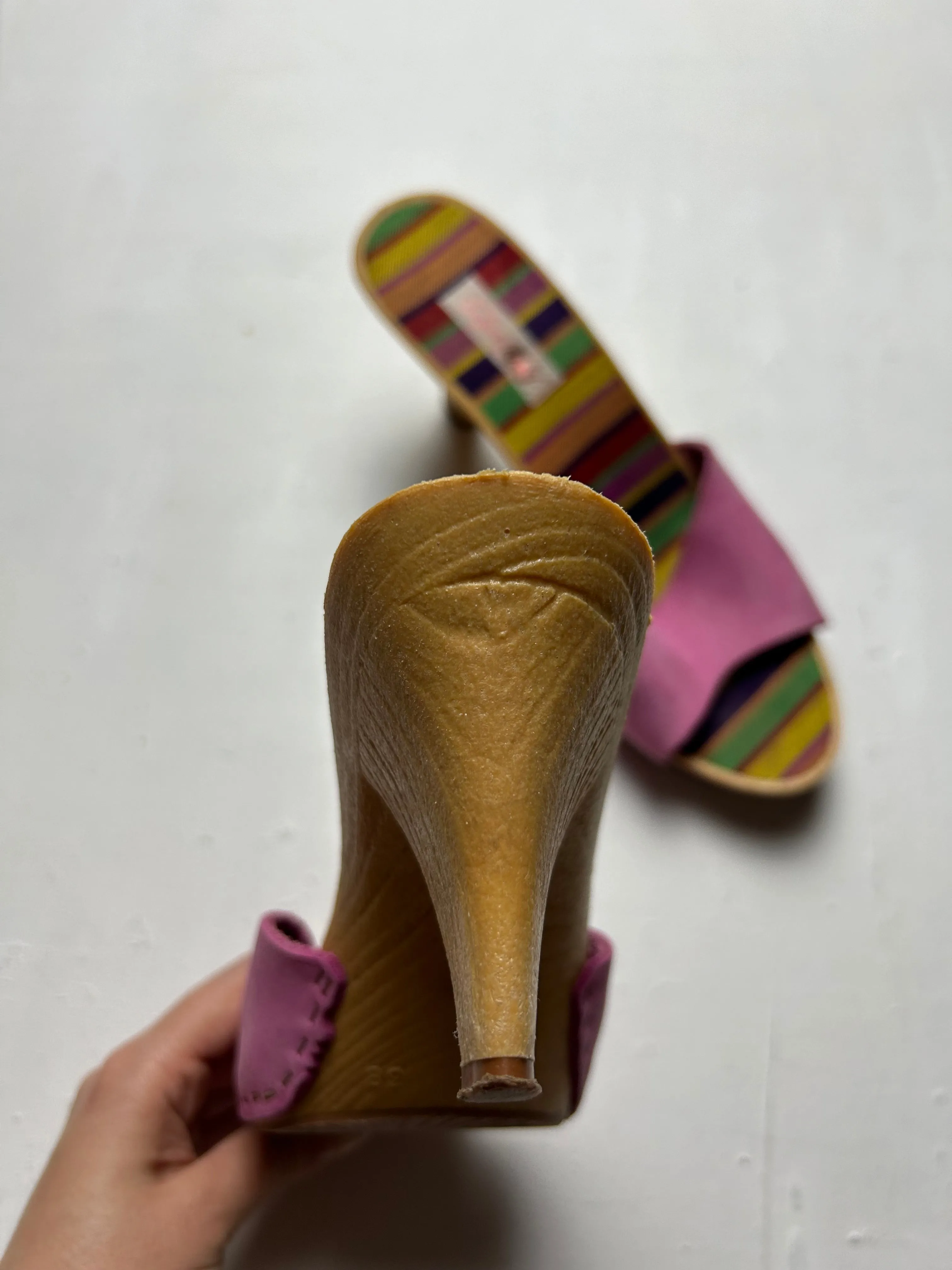 Pink suede wood heels mules y2k vintage (EUR 38)