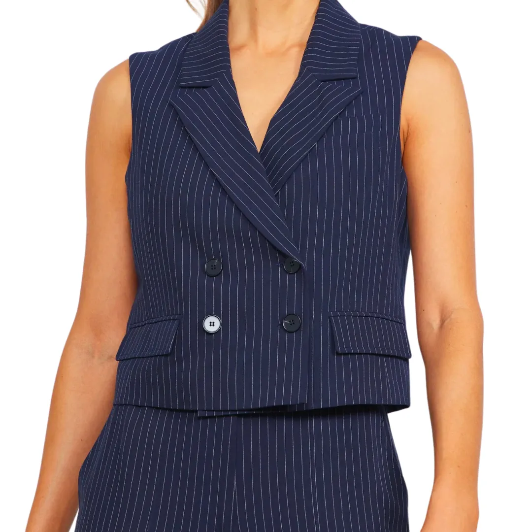 PINSTRIPE DOUBLE BREASTED VEST NAVY