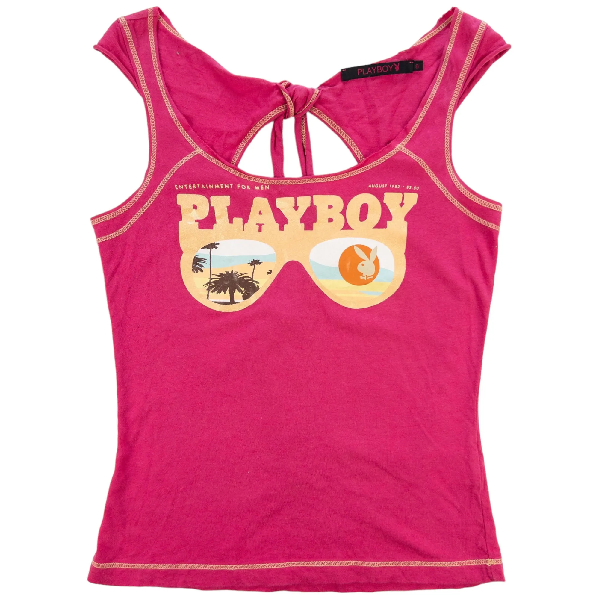 Playboy Pink Vest Top with Sunglasses Beach Graphic Size 8 | Second Wave Vintage