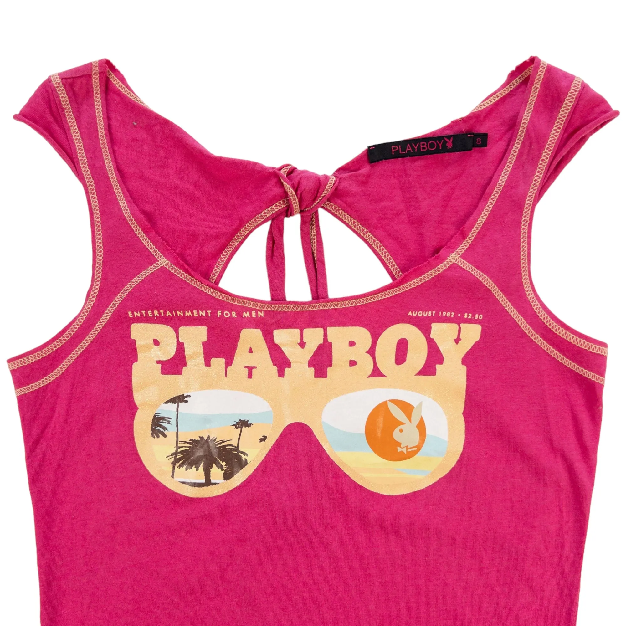 Playboy Pink Vest Top with Sunglasses Beach Graphic Size 8 | Second Wave Vintage