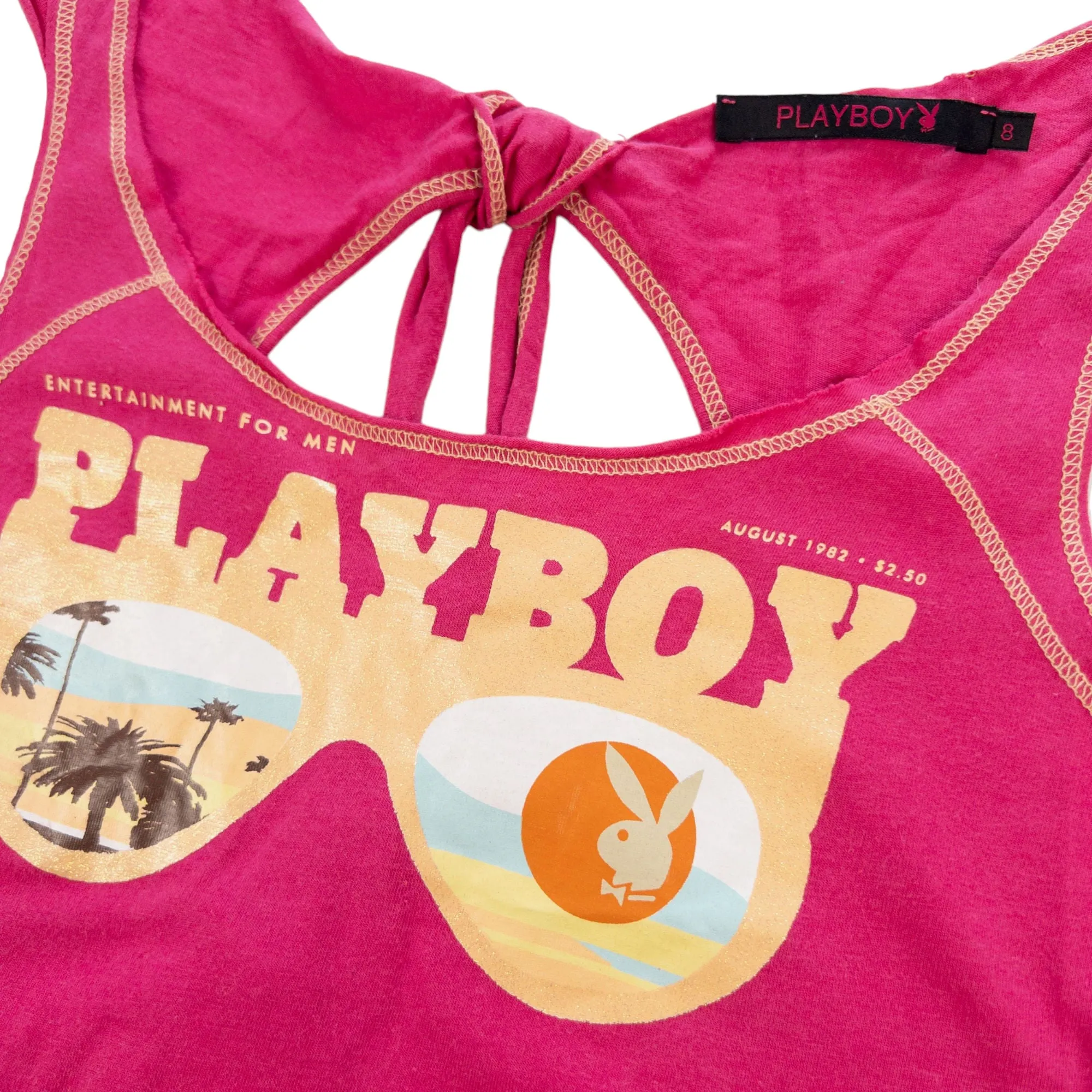 Playboy Pink Vest Top with Sunglasses Beach Graphic Size 8 | Second Wave Vintage