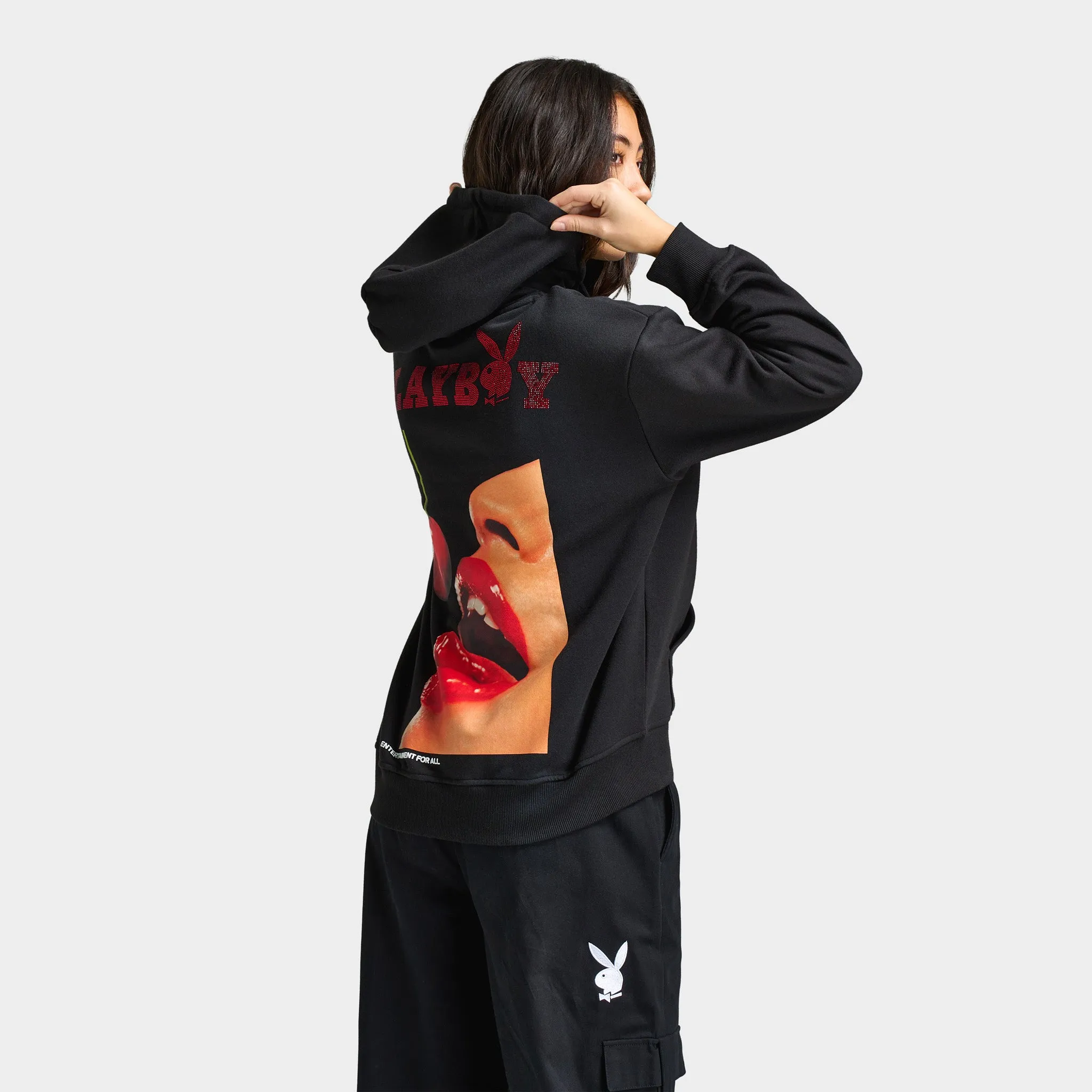 Playboy Women's Cherry Diamonte Hoodie / Black