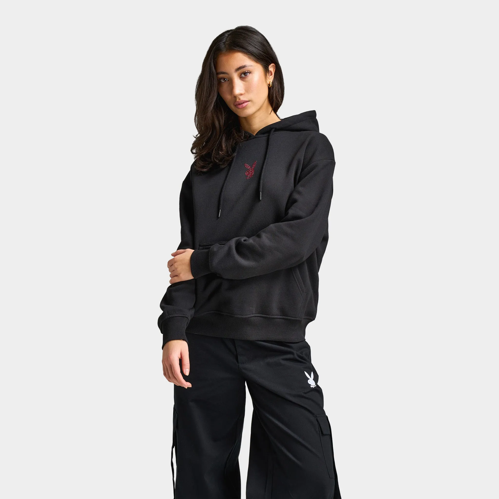 Playboy Women's Cherry Diamonte Hoodie / Black