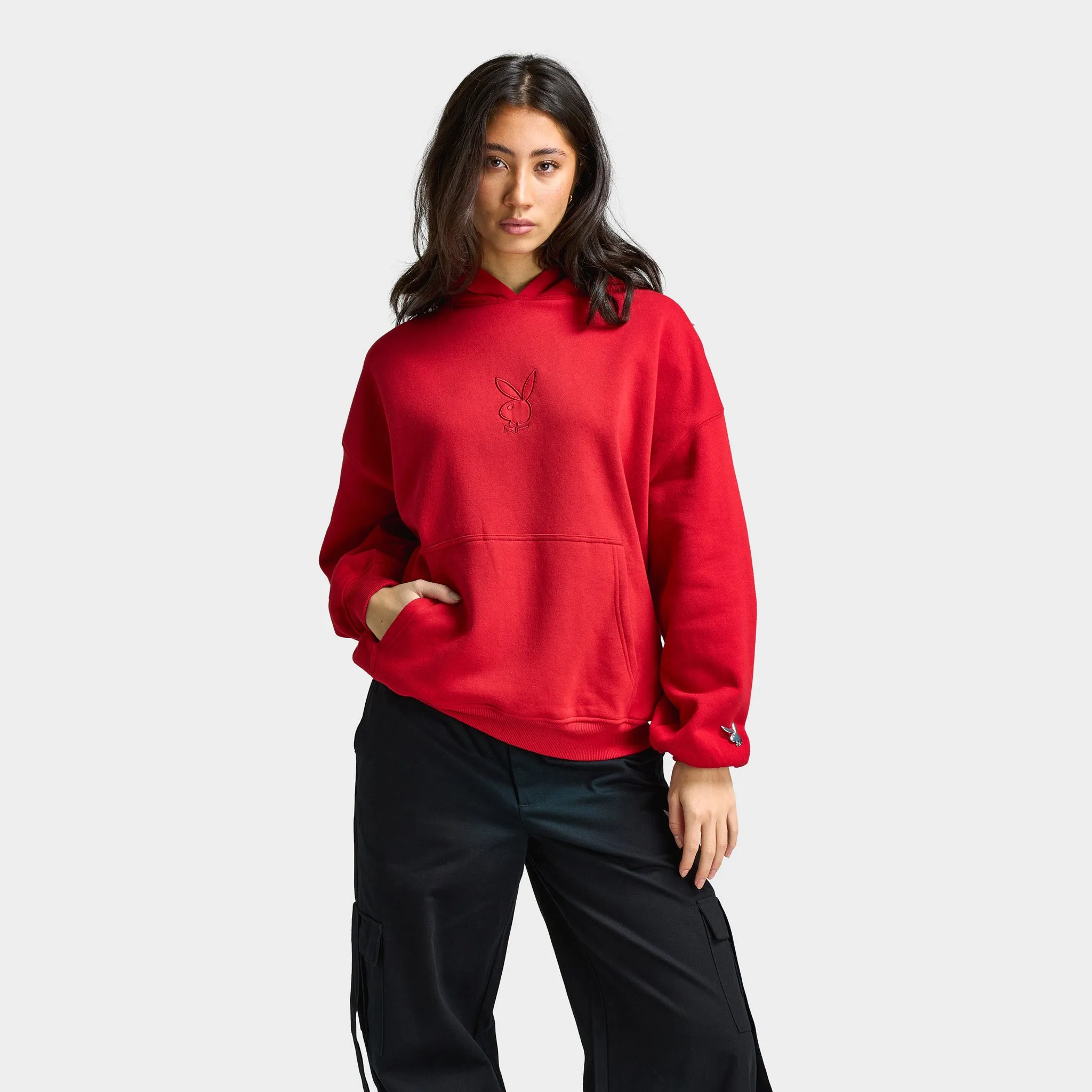 Playboy Women's Script Oversized Hoodie / Red