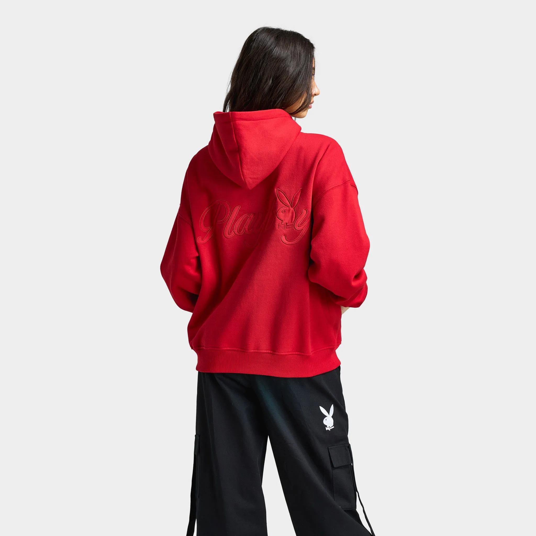 Playboy Women's Script Oversized Hoodie / Red