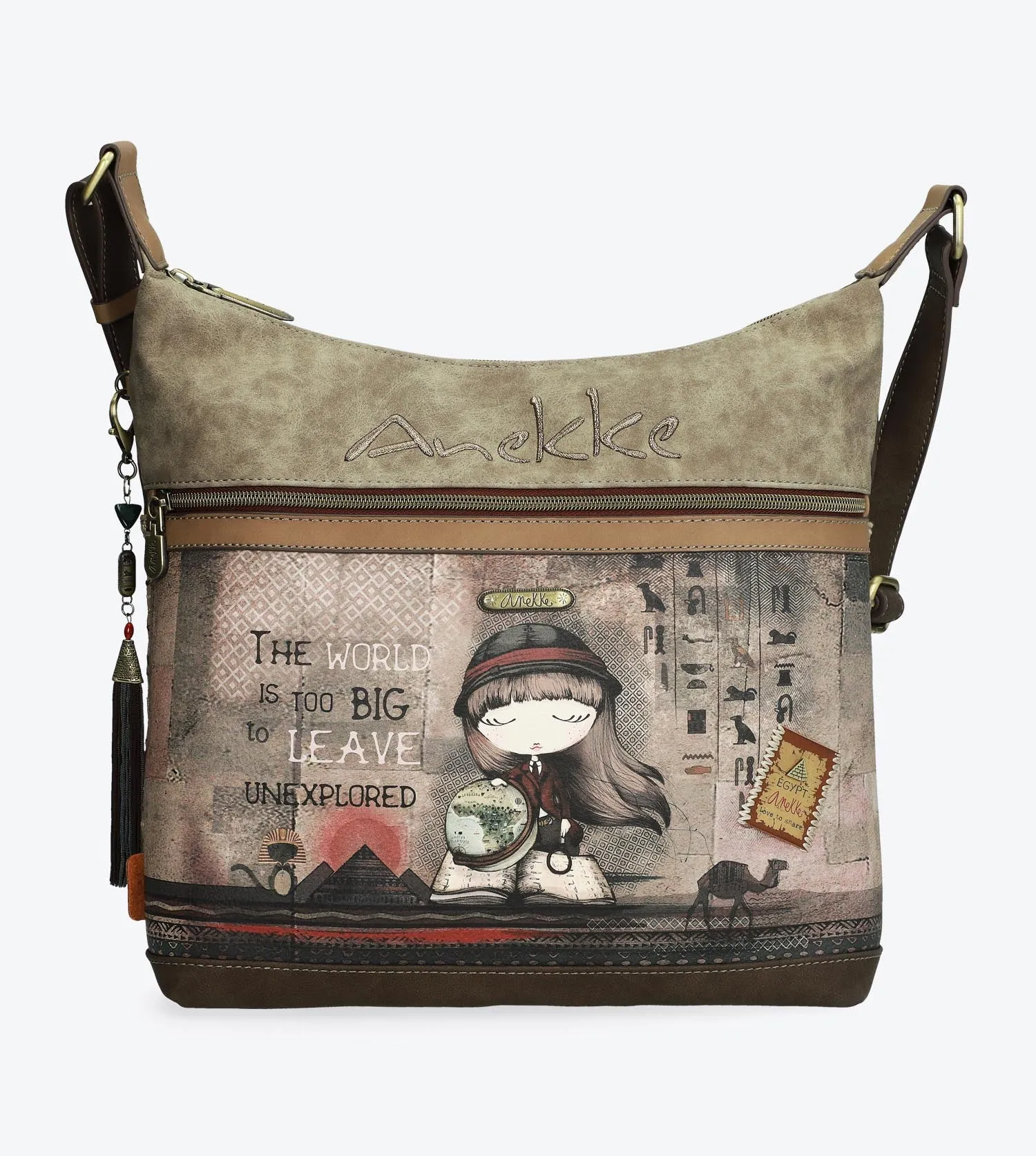 Printed crossbody bag in earthy tones