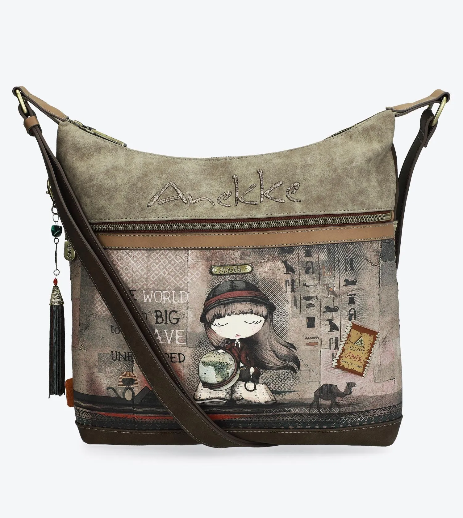 Printed crossbody bag in earthy tones