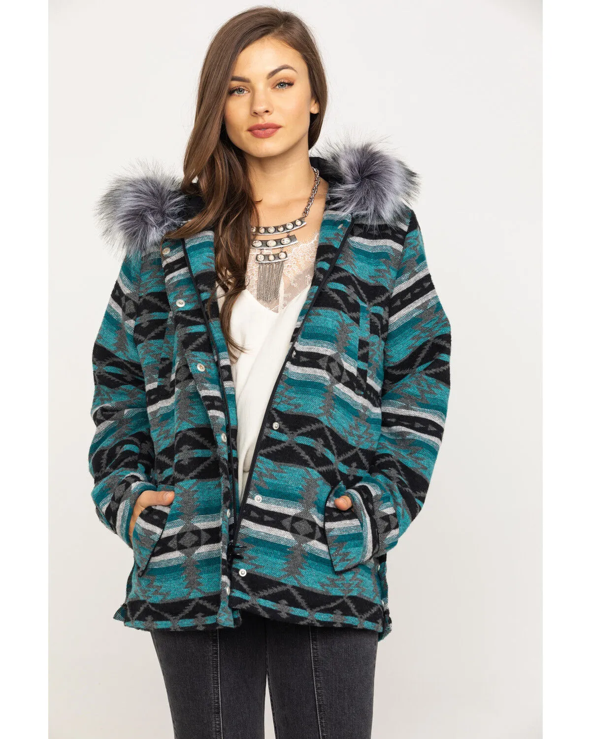 Product Name:  Outback Trading Co. Women's Turquoise Aztec Myra Jacket