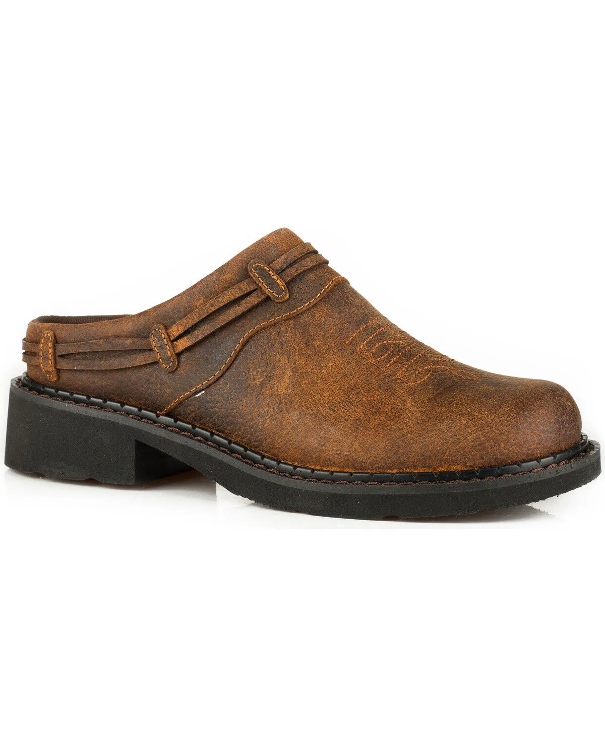 Product Name:  Roper Women's Laces Brown Crazy Horse Leather Slip-On Mules - Round Toe