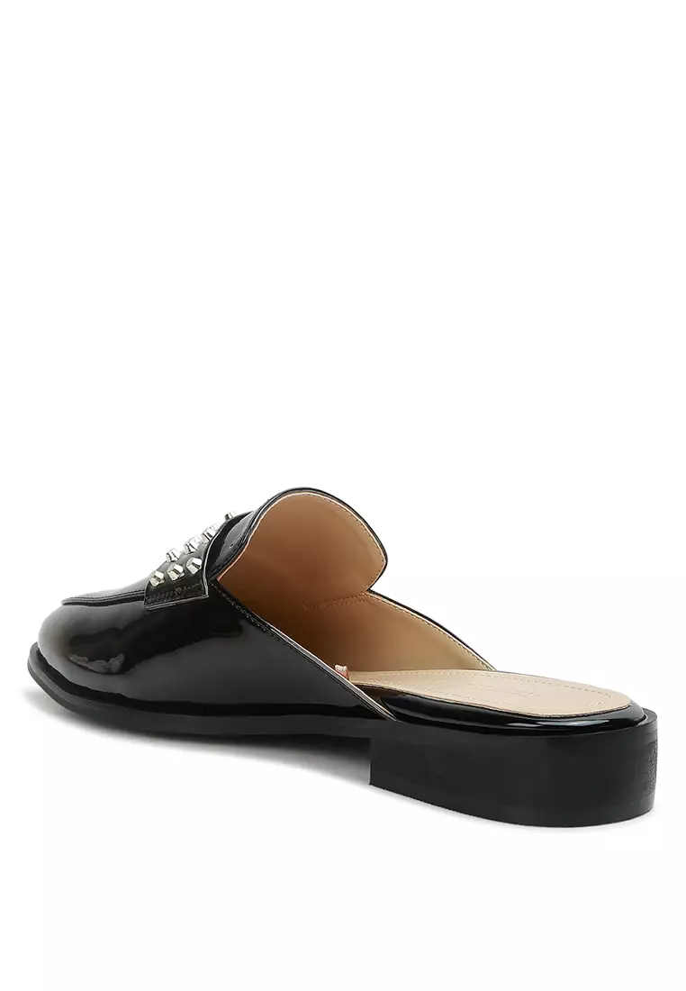 Rag & CO. Black Patent Studded Flat Mules