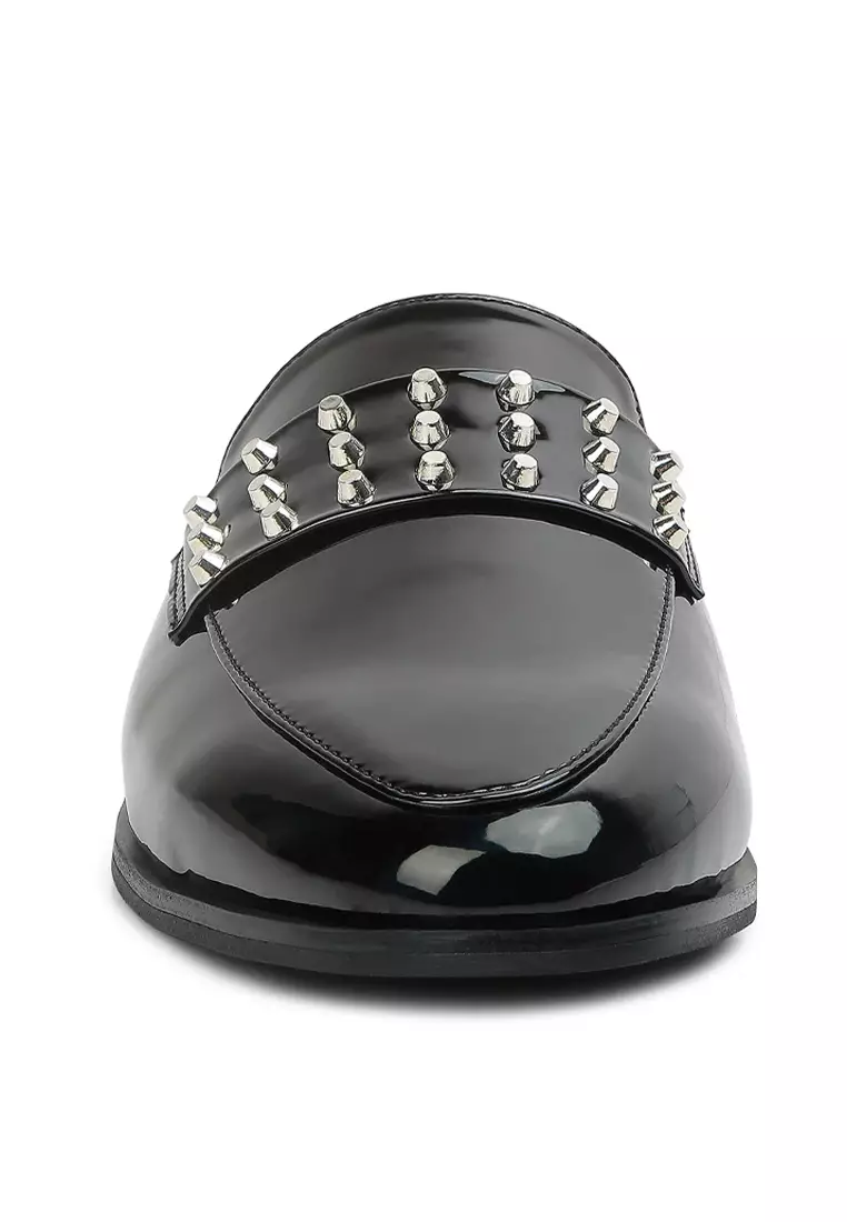 Rag & CO. Black Patent Studded Flat Mules