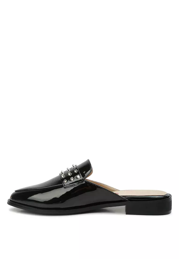 Rag & CO. Black Patent Studded Flat Mules