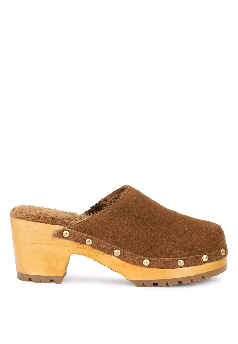 Rag & CO. Suede Clog Mules in Tan