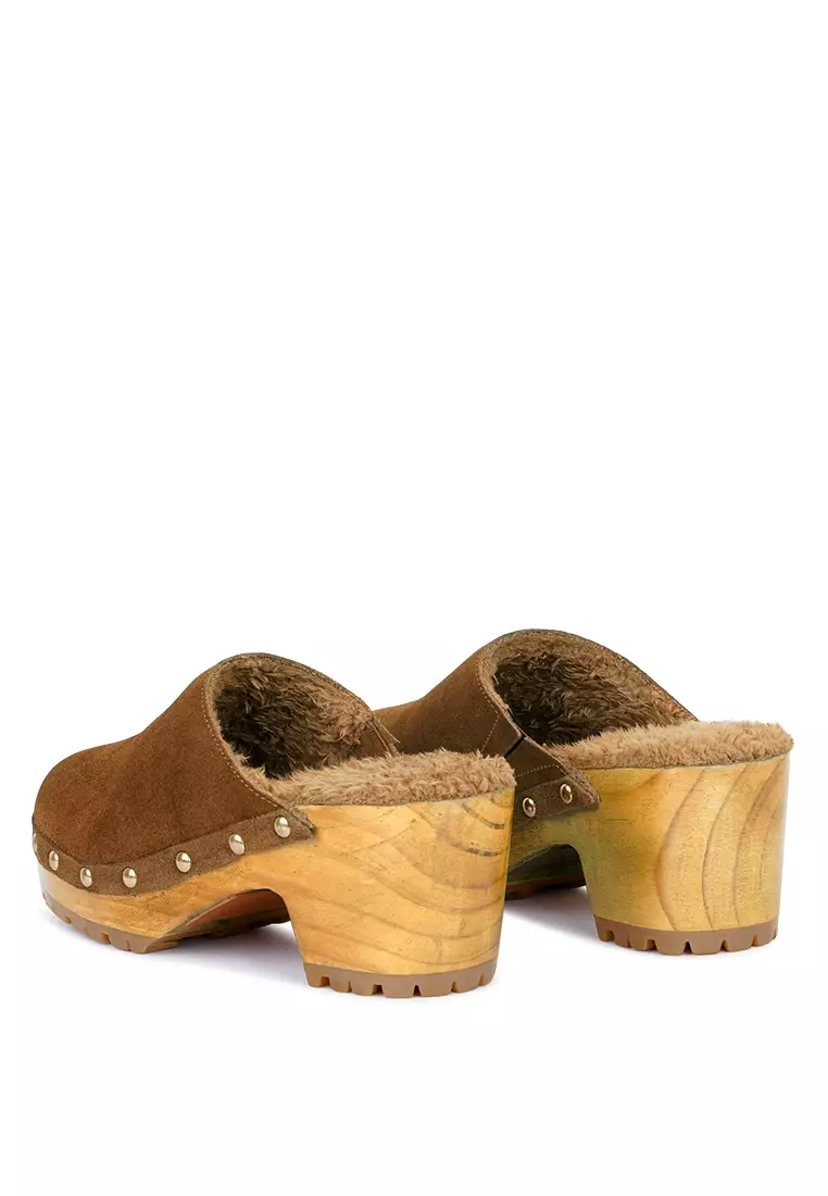 Rag & CO. Suede Clog Mules in Tan