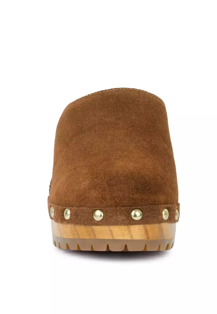 Rag & CO. Suede Clog Mules in Tan