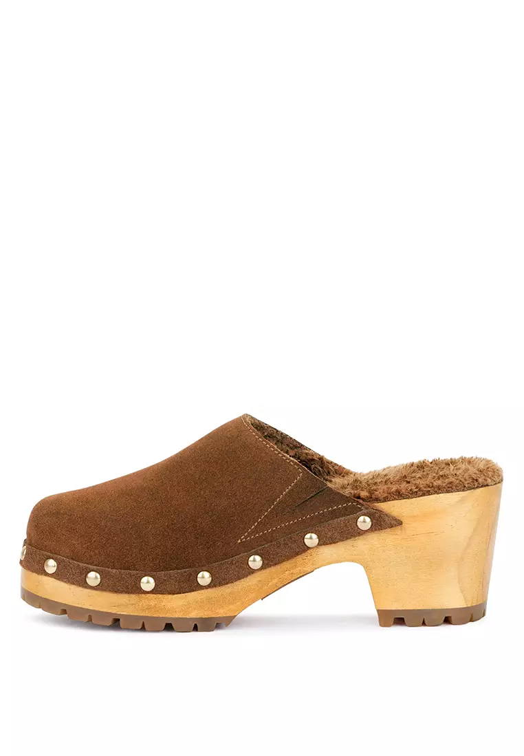 Rag & CO. Suede Clog Mules in Tan