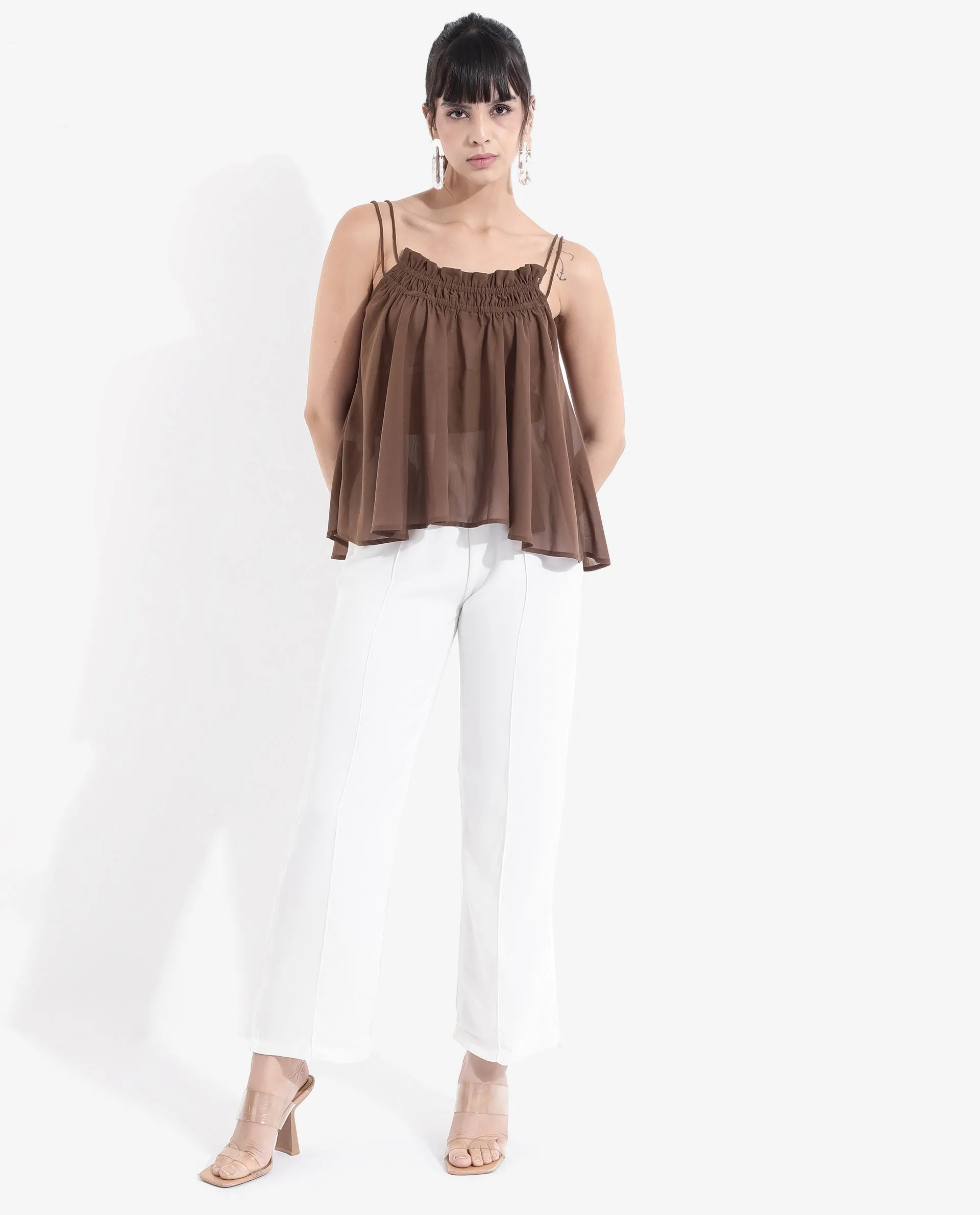 Rareism Women Kuso Rust Sleeveless Shoulder Straps Relaxed Fit Plain Top