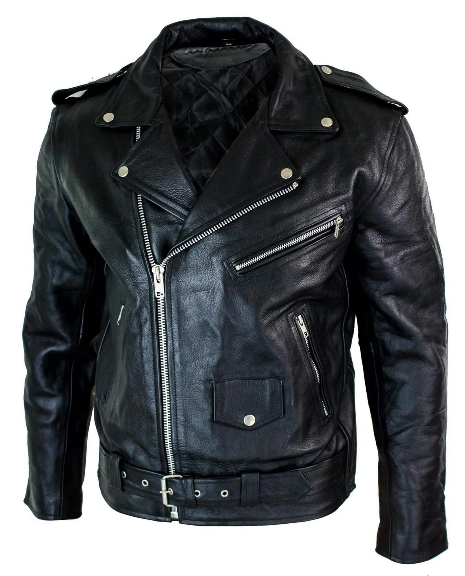 Real Leather Brando Hide Mens Cow Hide Original Cross Zip Brando Biker Motorcycle Men's Jacket