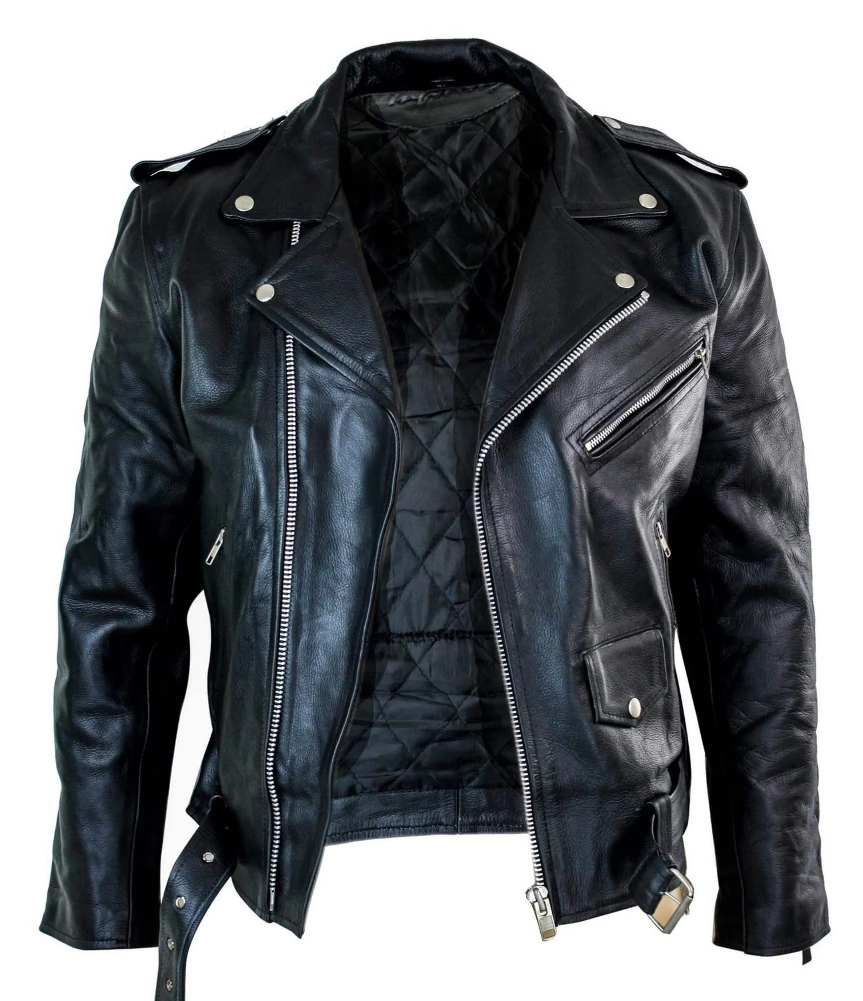 Real Leather Brando Hide Mens Cow Hide Original Cross Zip Brando Biker Motorcycle Men's Jacket